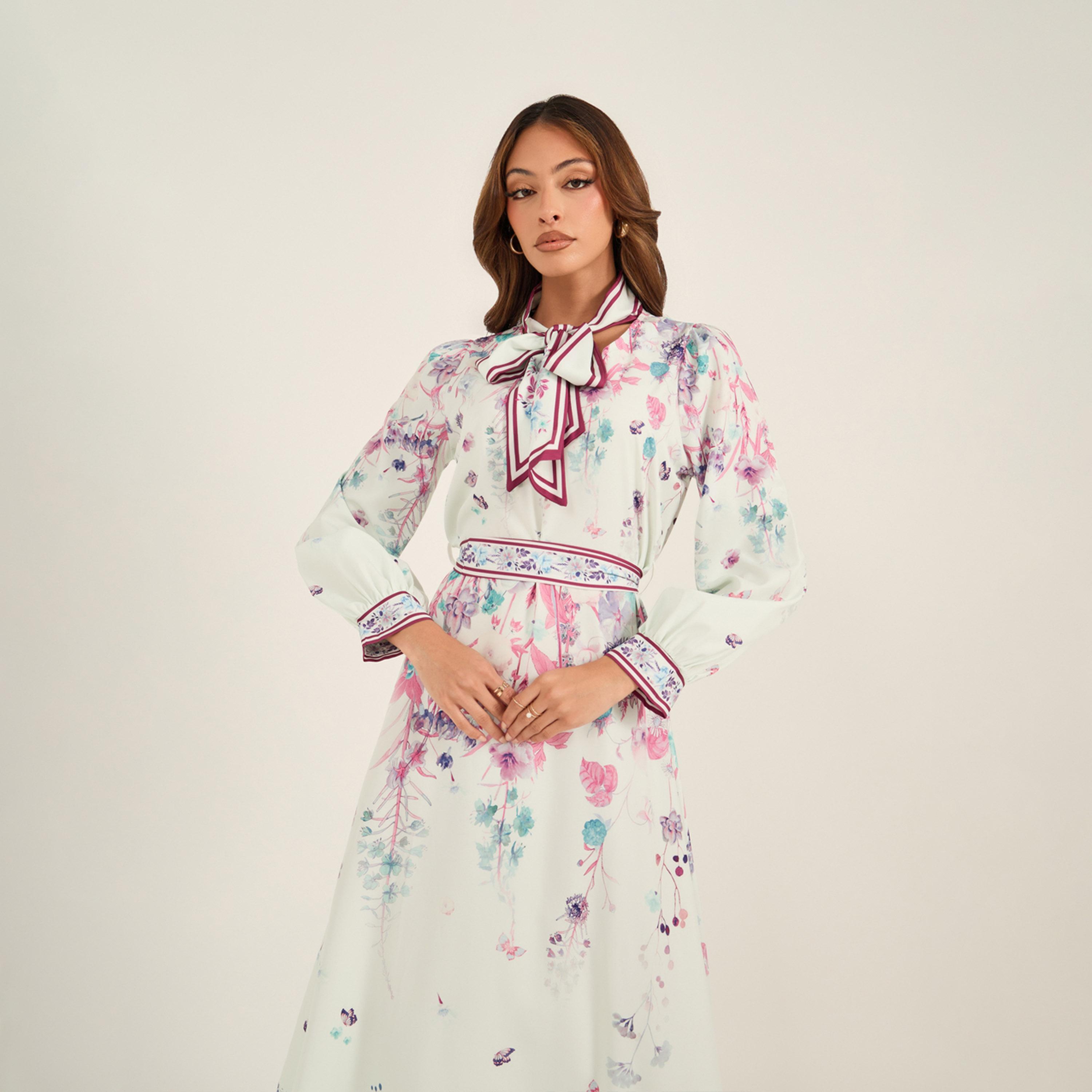 KL X Styli All-Over Print Tie-Up Neck Midi Dress-women-clothing-dresses-image-3