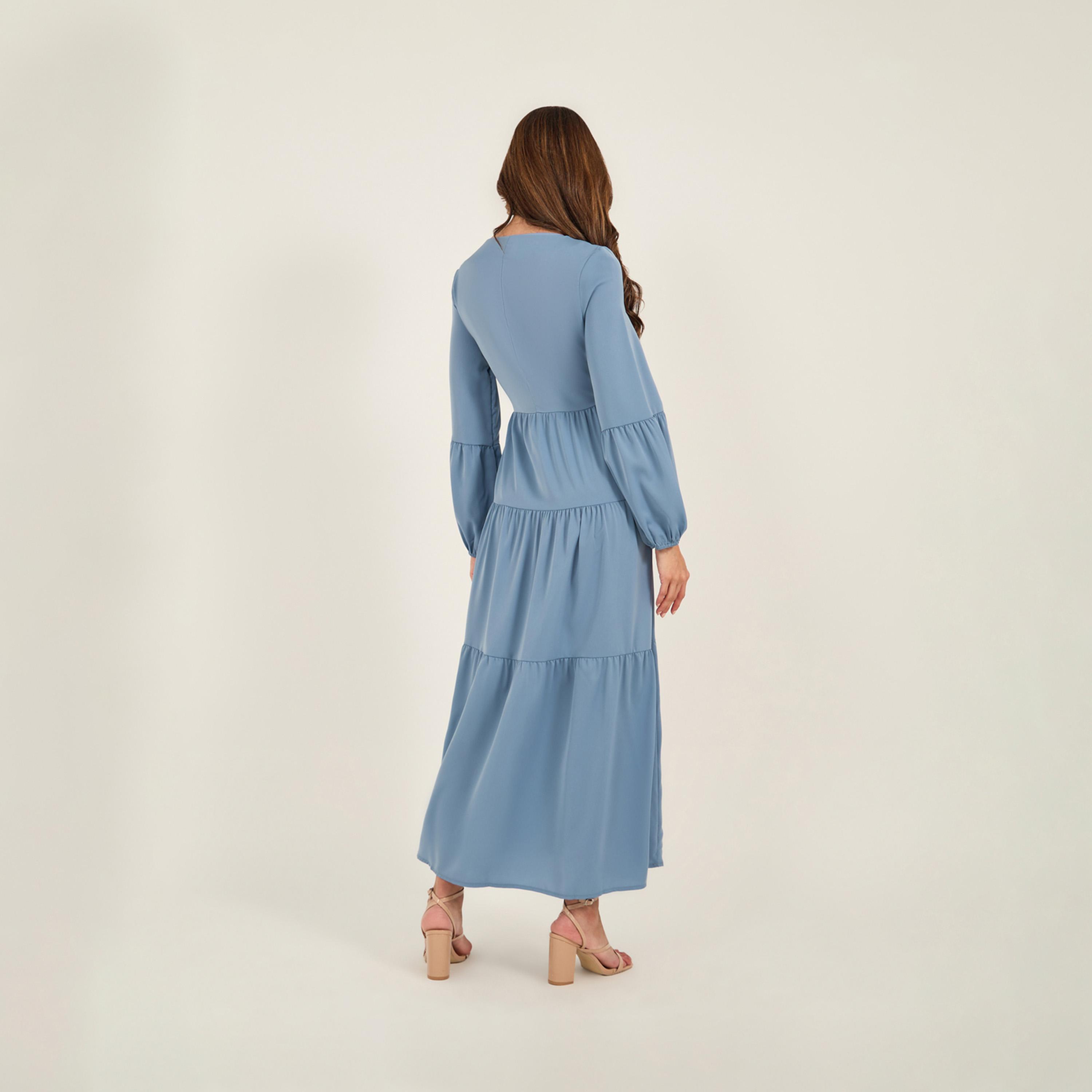 KL X Styli Solid Balloon Sleeve Tiered Maxi Dress-women-clothing-dresses-image-6