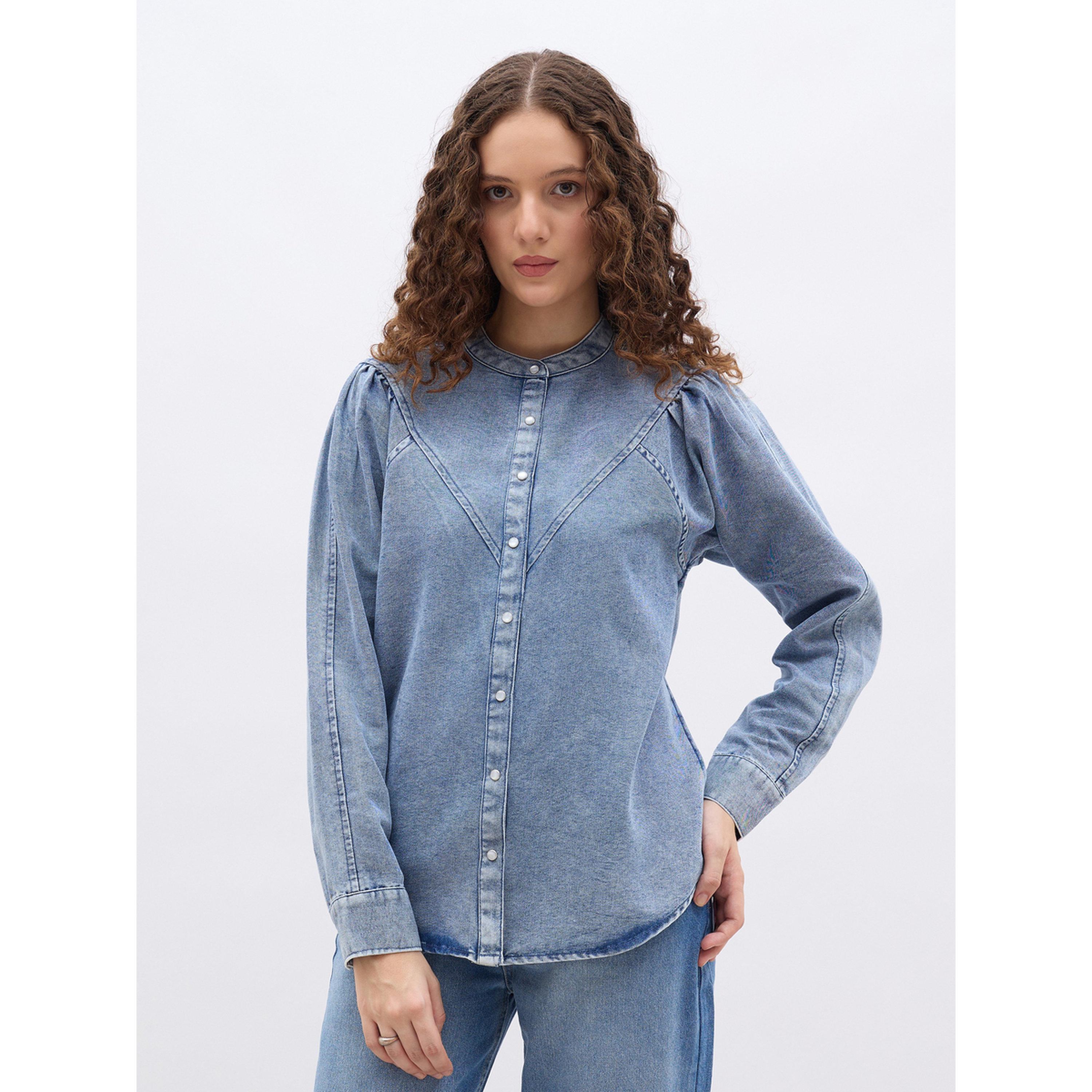 قميص دنيم بقصة عادية للنساء-women-clothing-shirtsandblouses-shirts-image-1
