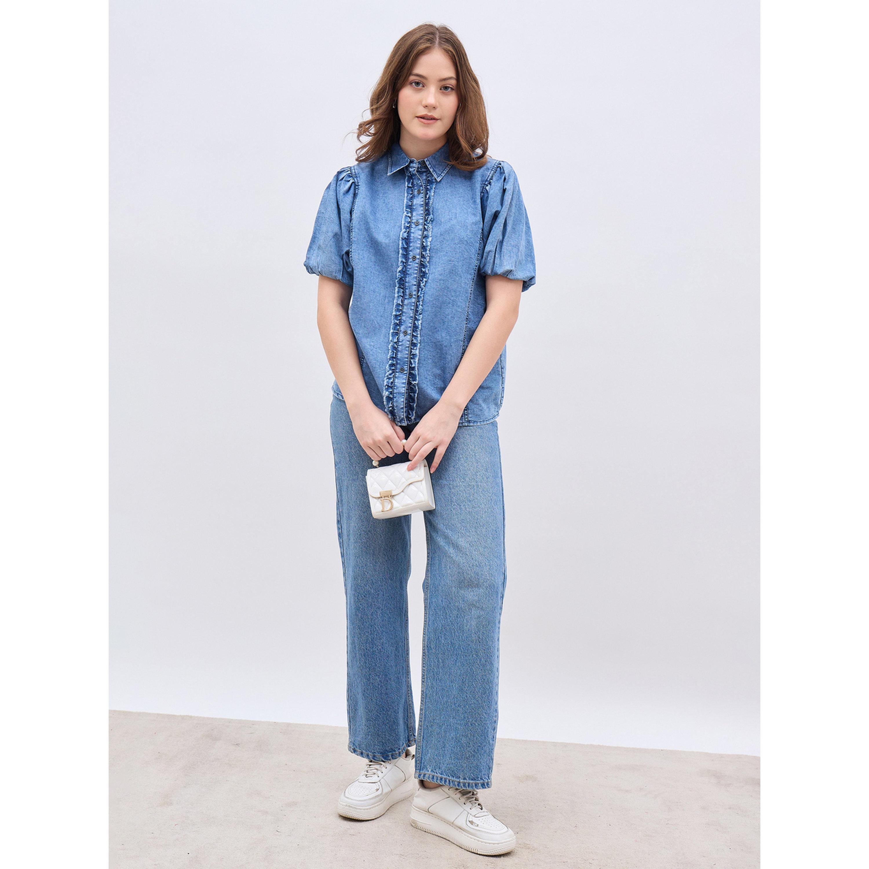 قميص دنيم بكشكش للنساء-women-clothing-shirtsandblouses-blouses-image-2