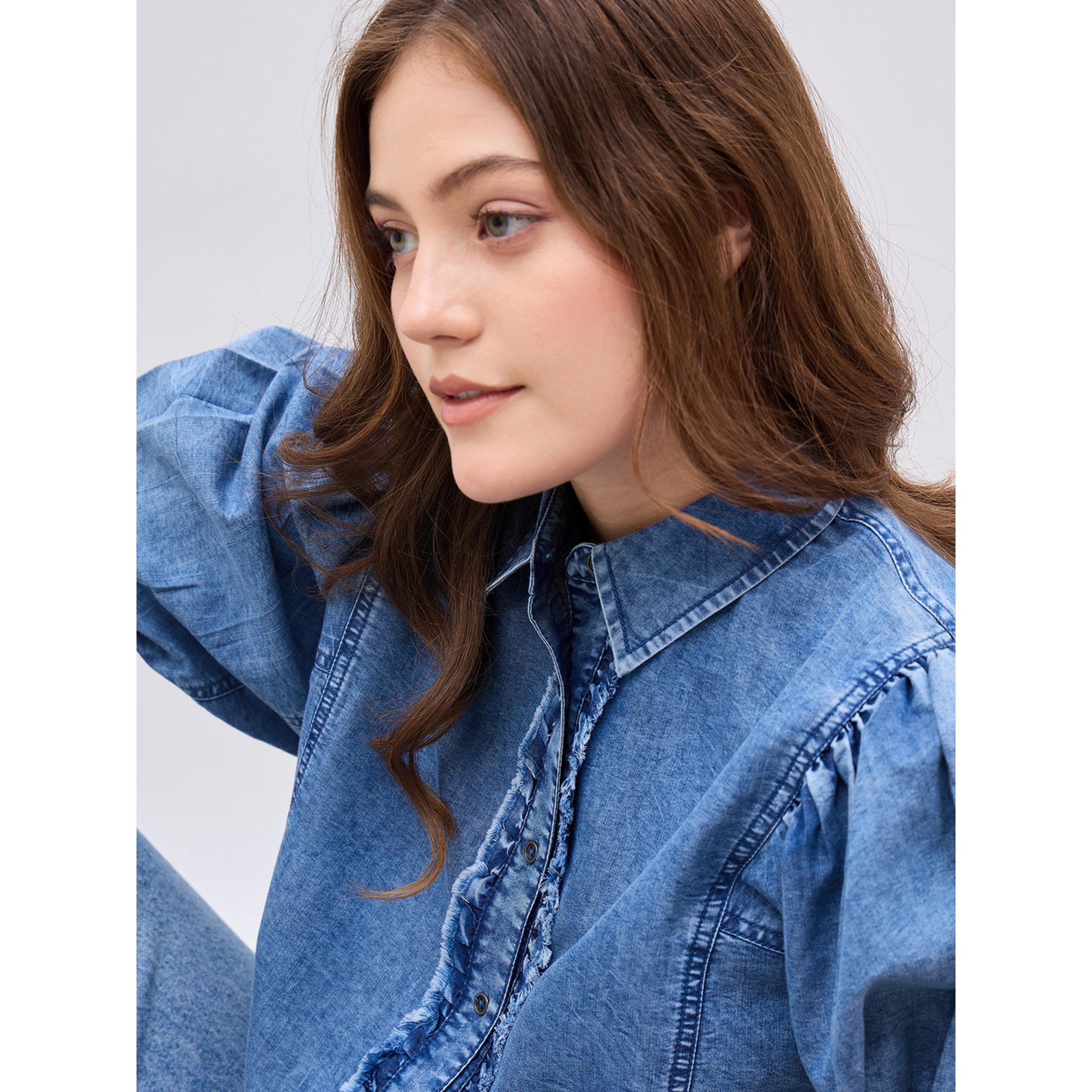 Styli Women Blue Denim Ruffle Shirt-women-clothing-shirtsandblouses-blouses-image-4