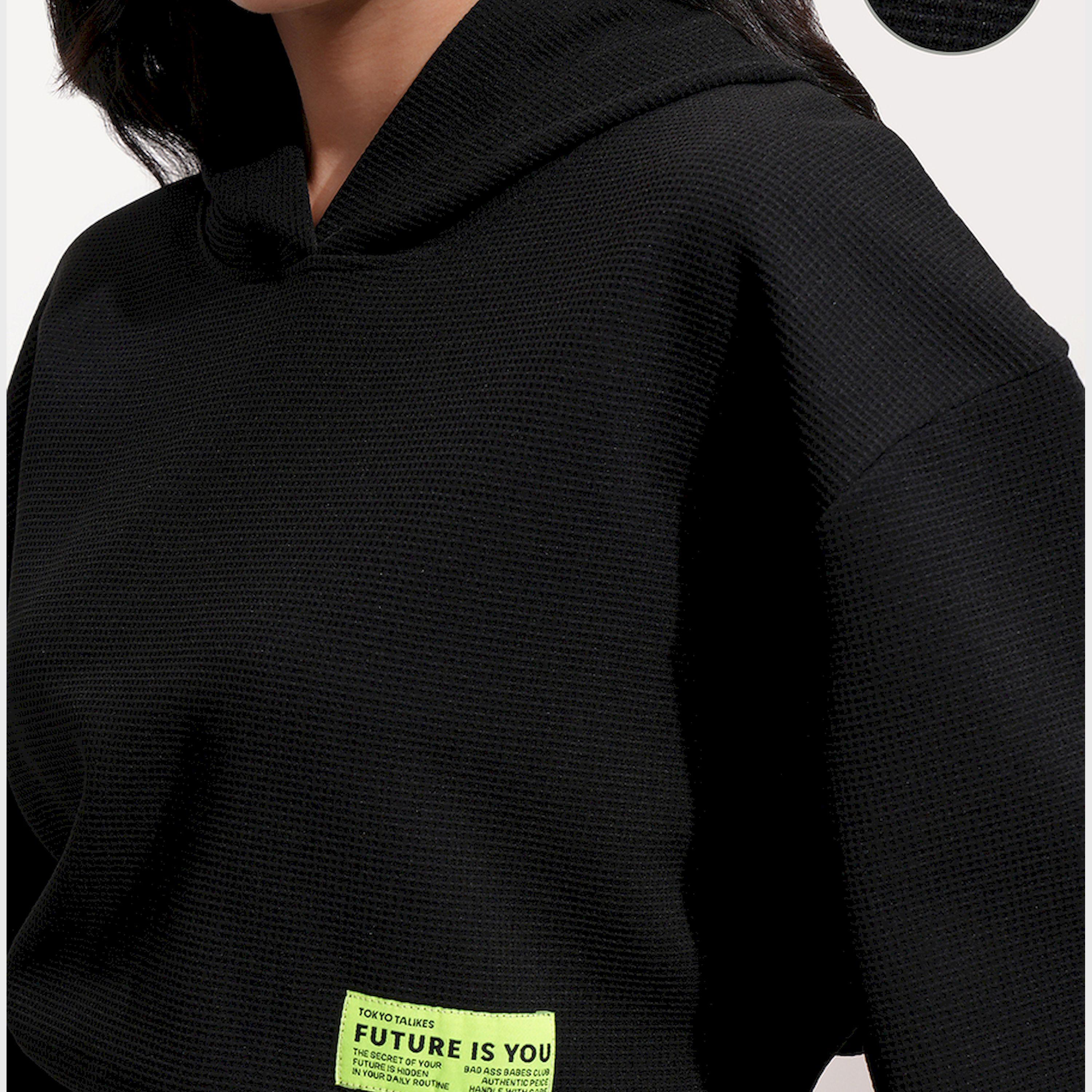 Tokyo Talkies X Styli Solid Hooded Neck Top With Patch Detail And Shorts Co-Ords-women-clothing-coordsets-image-6
