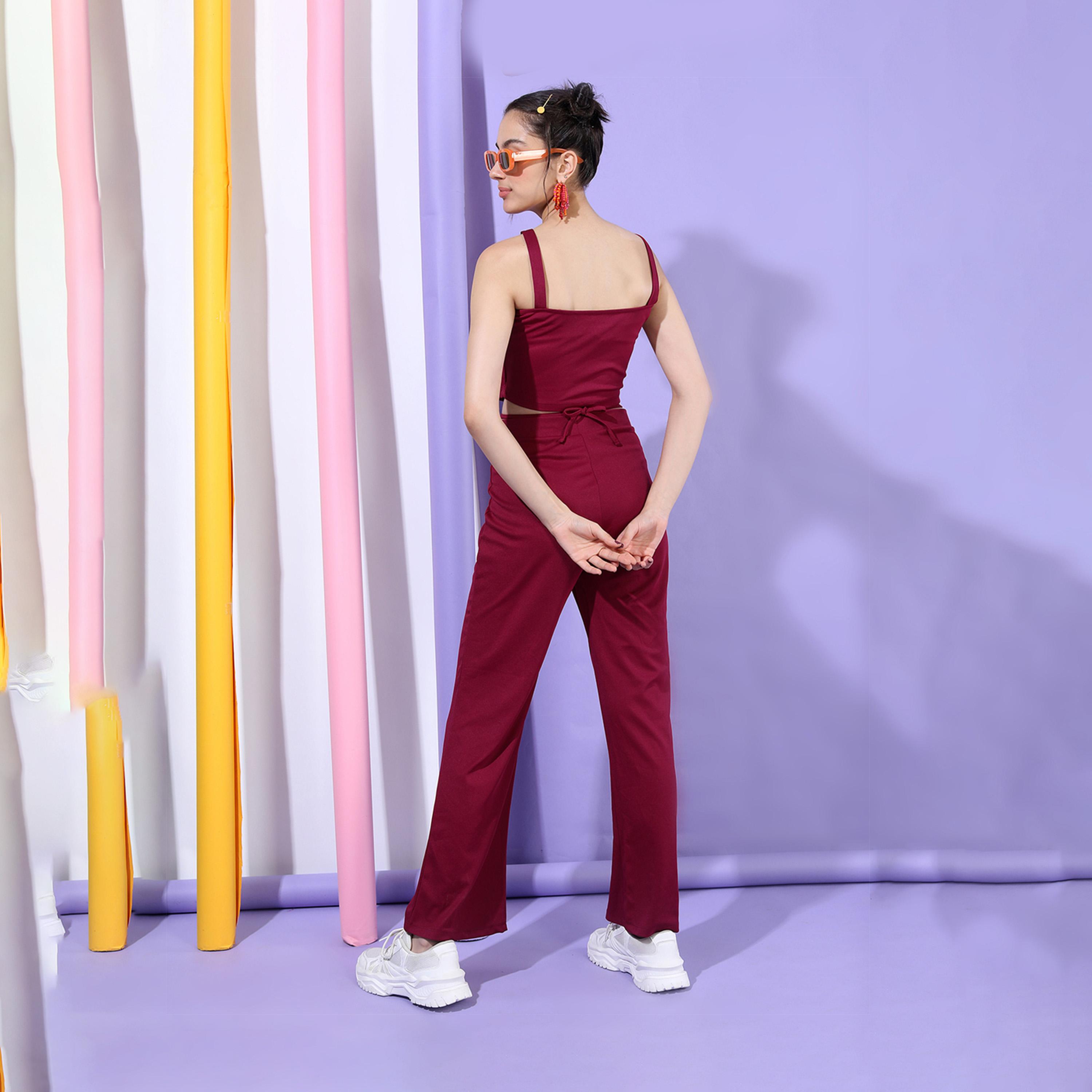 طوكيو توكيز - توب قصير سادة بأشرطة مع بنطلون بخصر مرتفع-women-clothing-coordsets-image-4