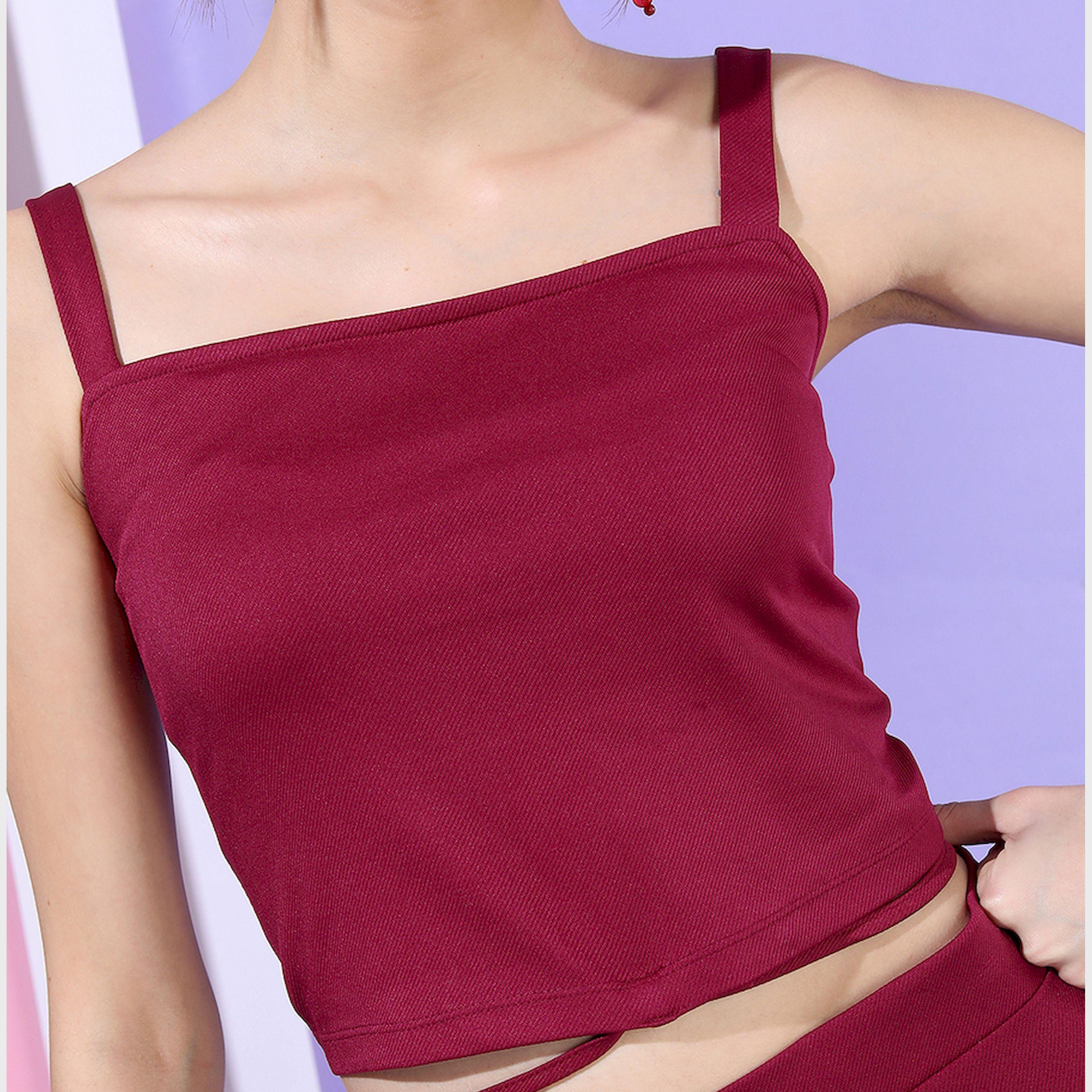Tokyo Talkies X Styli Solid Strappy Crop Top With High Rise Trousers Co-Ords-women-clothing-coordsets-image-5