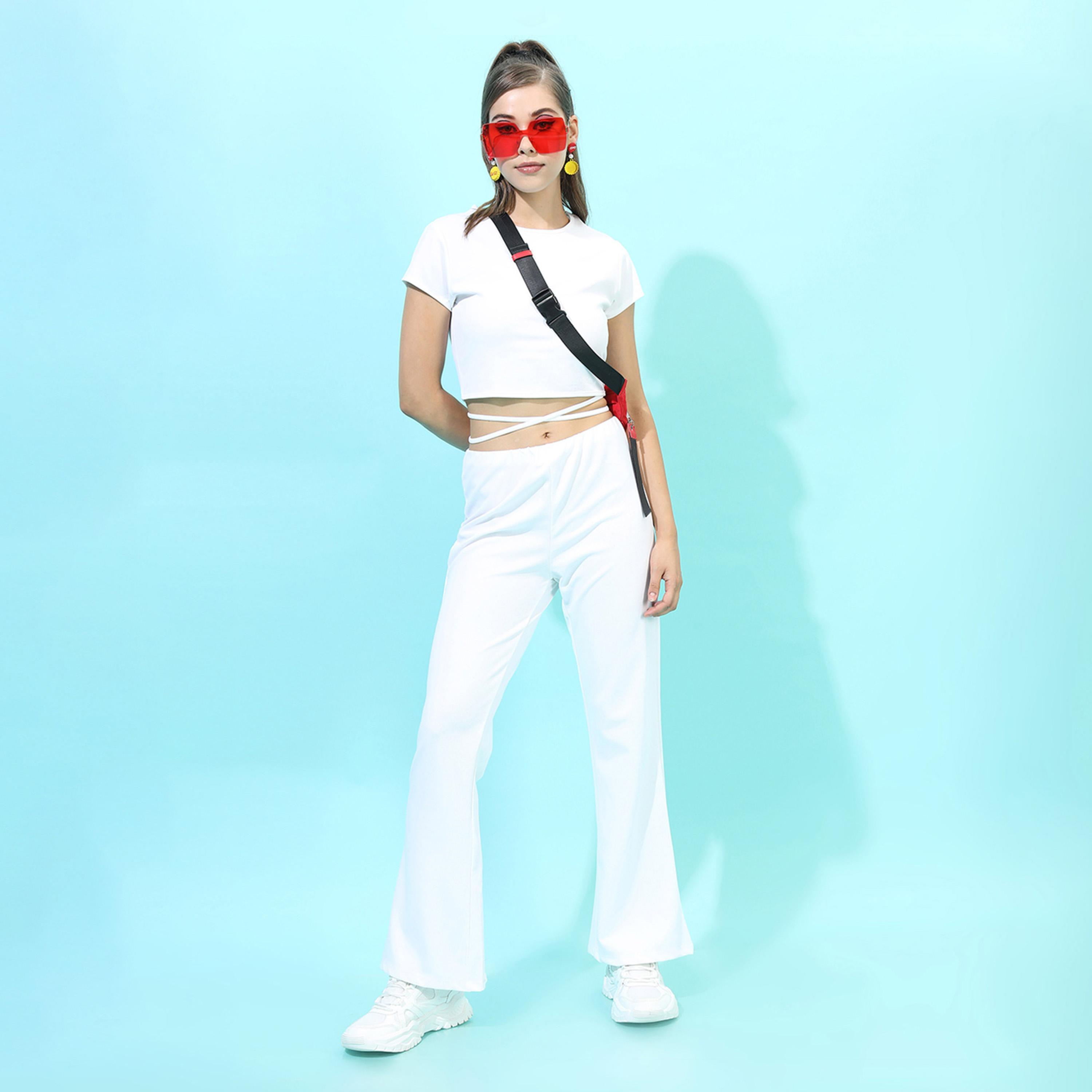 Tokyo Talkies X Styli Solid Round Neck Crop Top With Mid Rise Trousers Co-Ords-women-clothing-coordsets-image-1