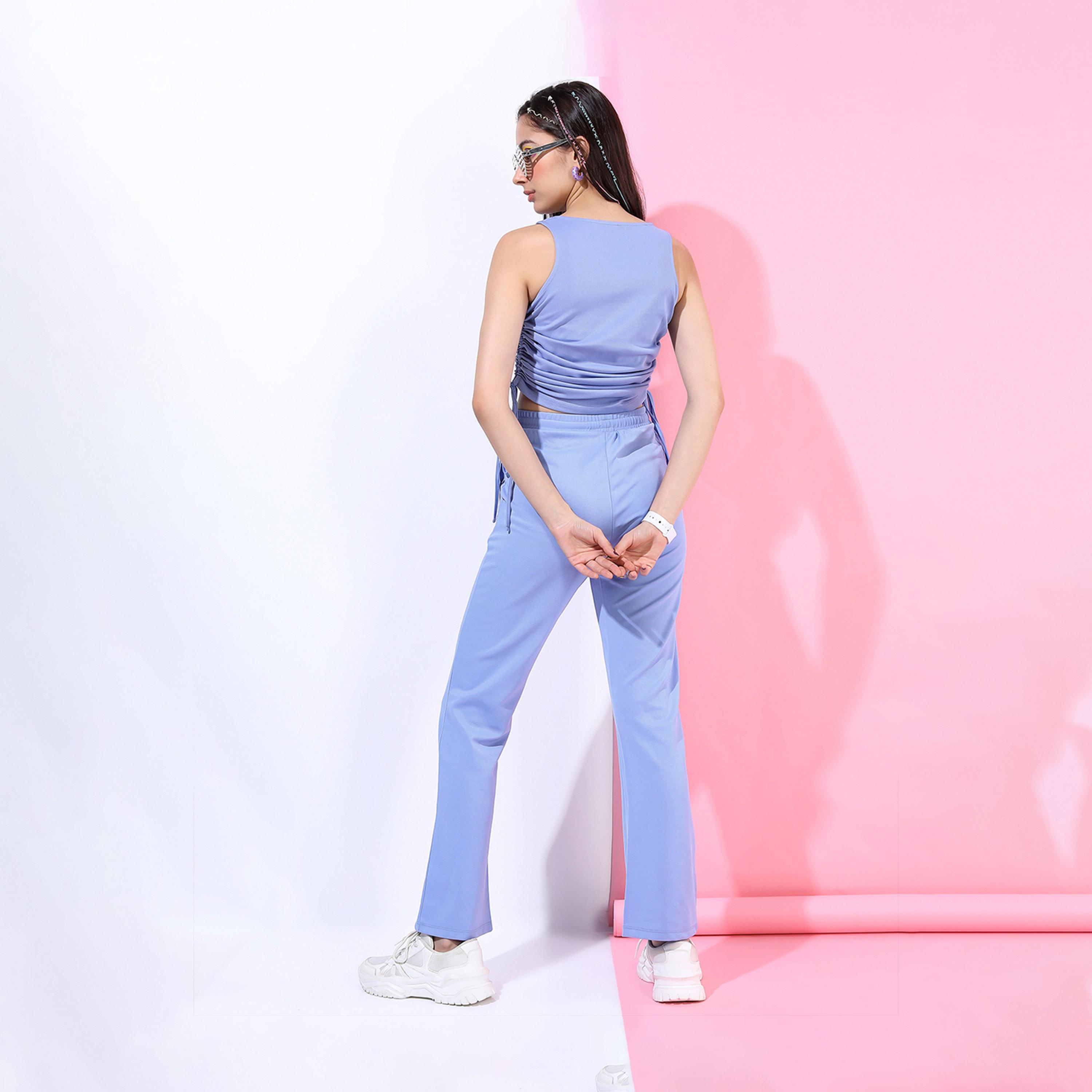 طوكيو توكيز - طقم بلوزة سادة قصيرة بدون أكمام بتفاصيل مكشكشة مع بنطلون متناسق-women-clothing-coordsets-image-4