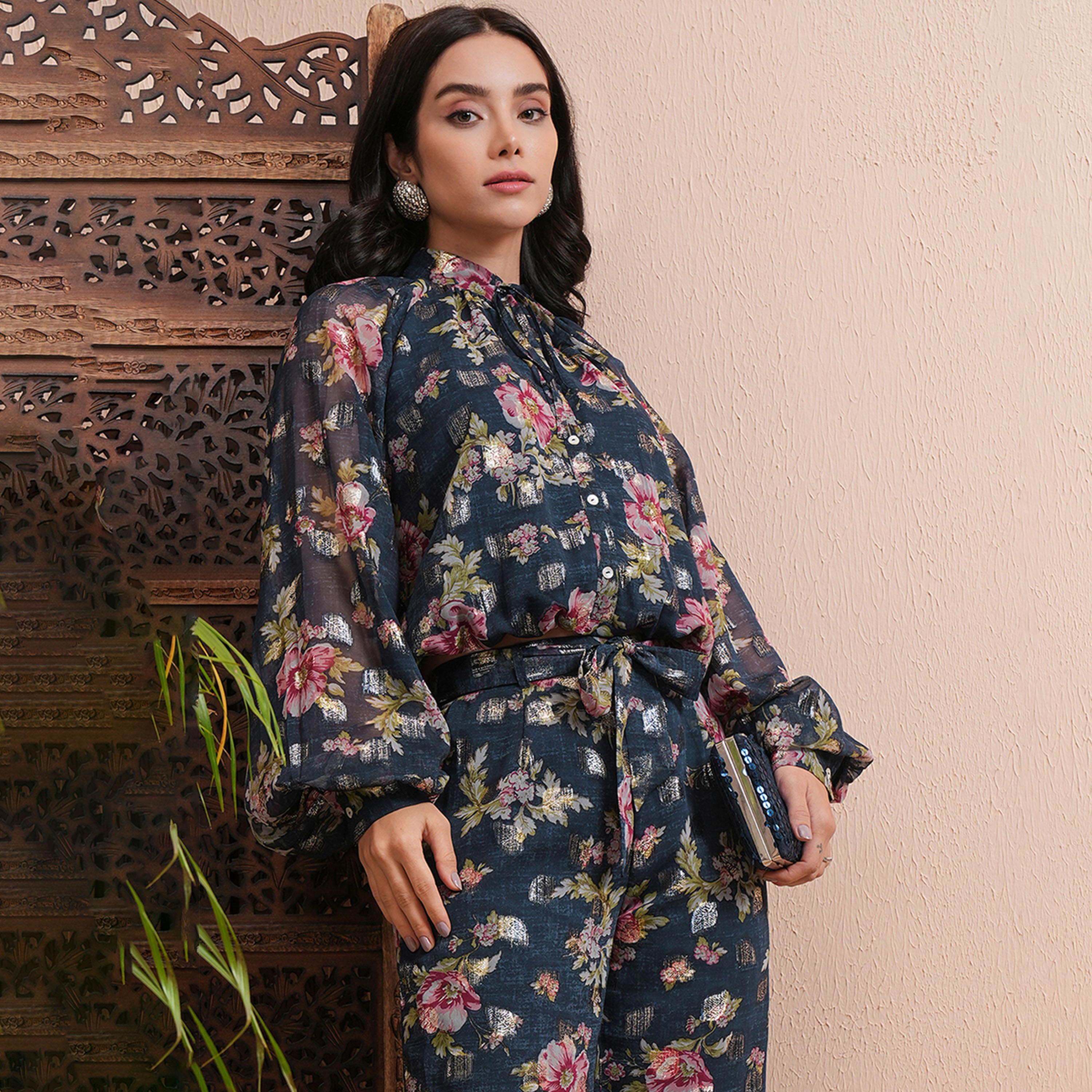 Vishudh X Styli All-Over Floral Print Balloon Sleeve Top With Joggers Co-Ords-women-clothing-coordsets-image-1