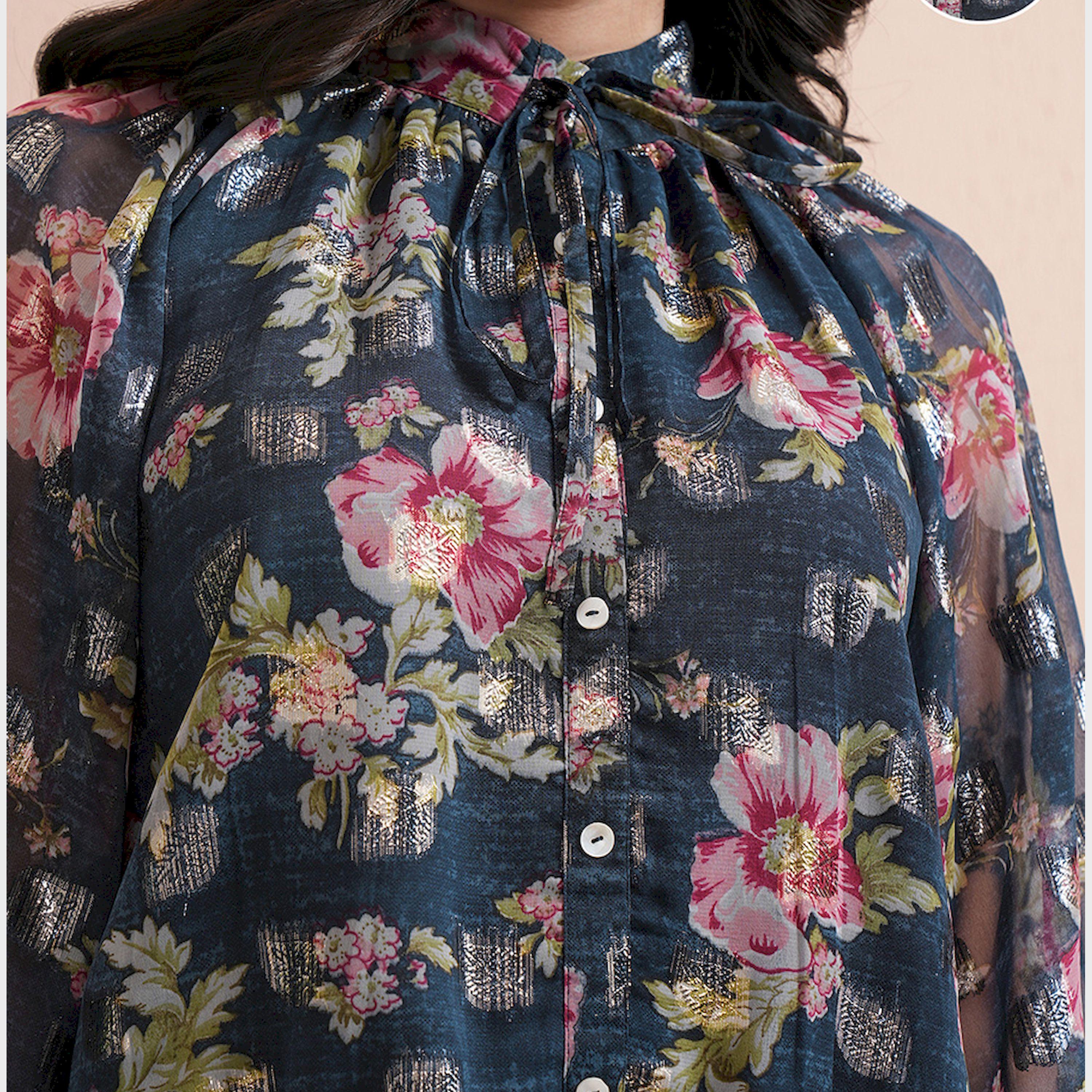 Vishudh X Styli All-Over Floral Print Balloon Sleeve Top With Joggers Co-Ords-women-clothing-coordsets-image-5