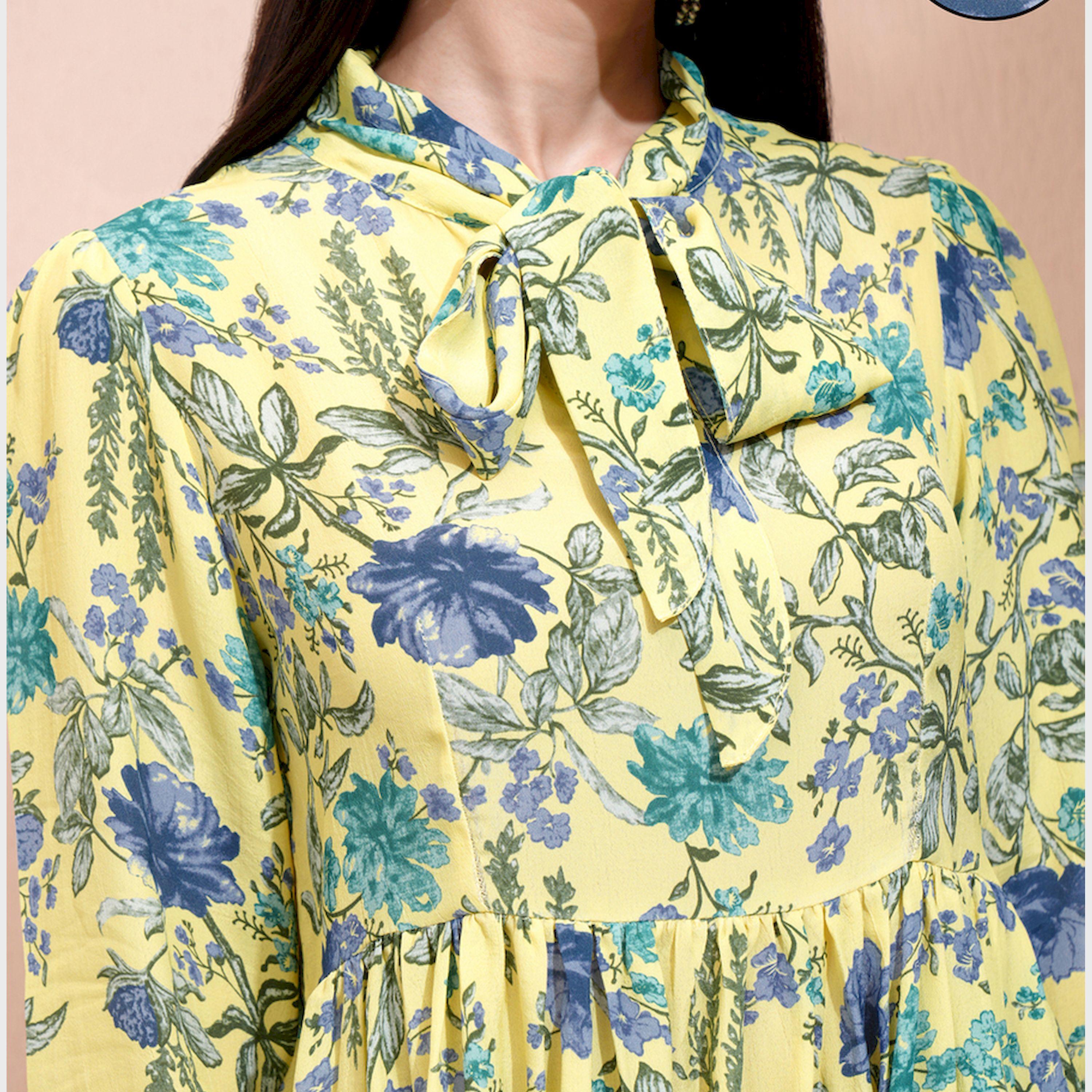 فيشود × ستايلي - طقم تونيك طويل برباط على الرقبة ومطبوع بالزهور بالكامل مع بنطال بالازو-women-clothing-coordsets-image-4