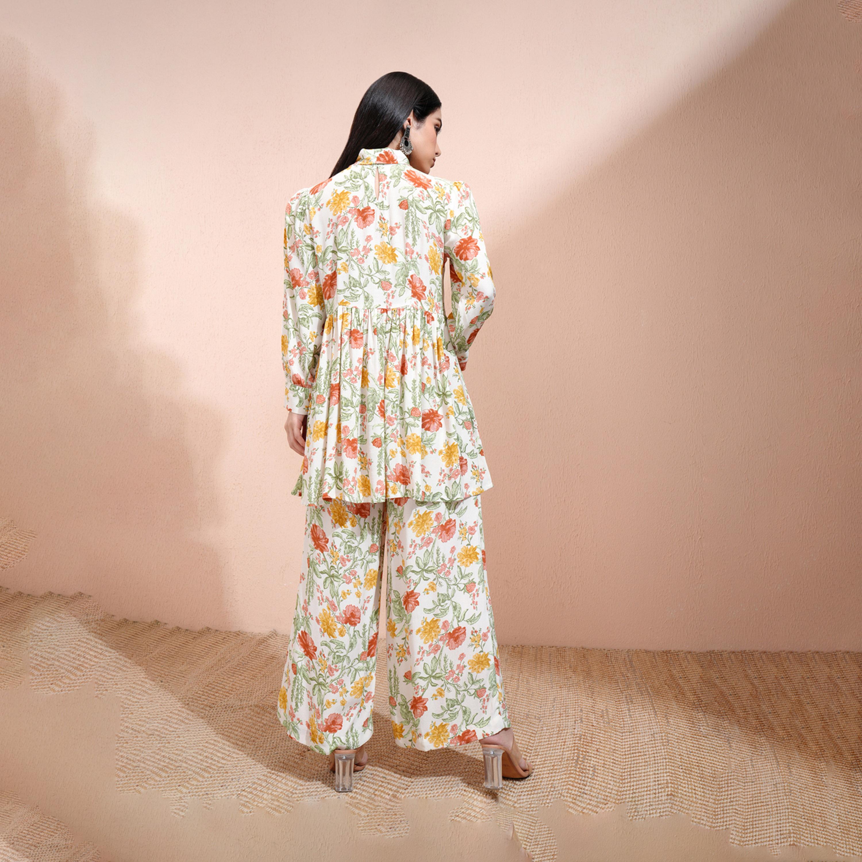 Vishudh X Styli All-Over Floral Print Tie-Up Neck Longline Tunic With Palazzo Pants Set-women-clothing-coordsets-image-2