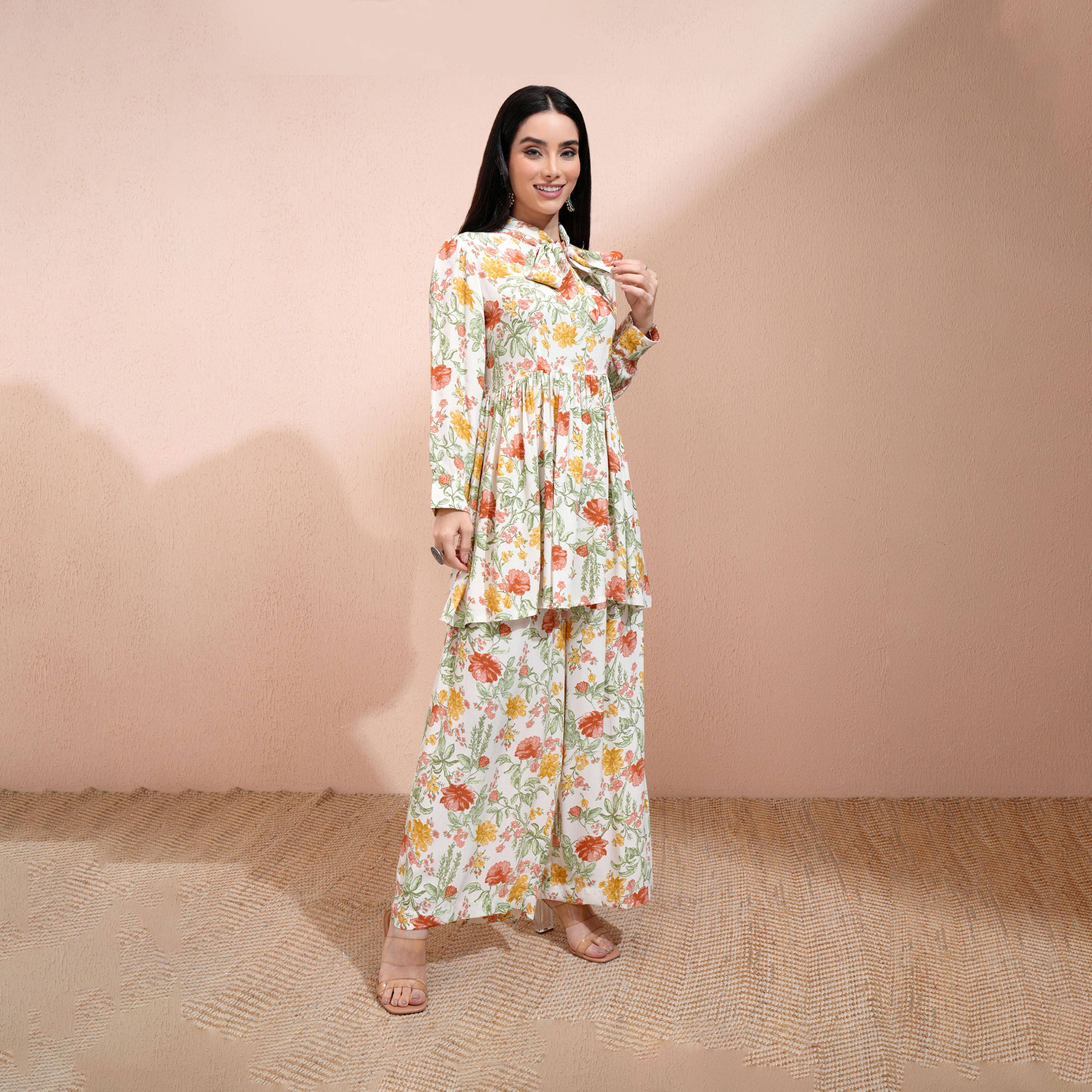 Vishudh X Styli All-Over Floral Print Tie-Up Neck Longline Tunic With Palazzo Pants Set-women-clothing-coordsets-image-5