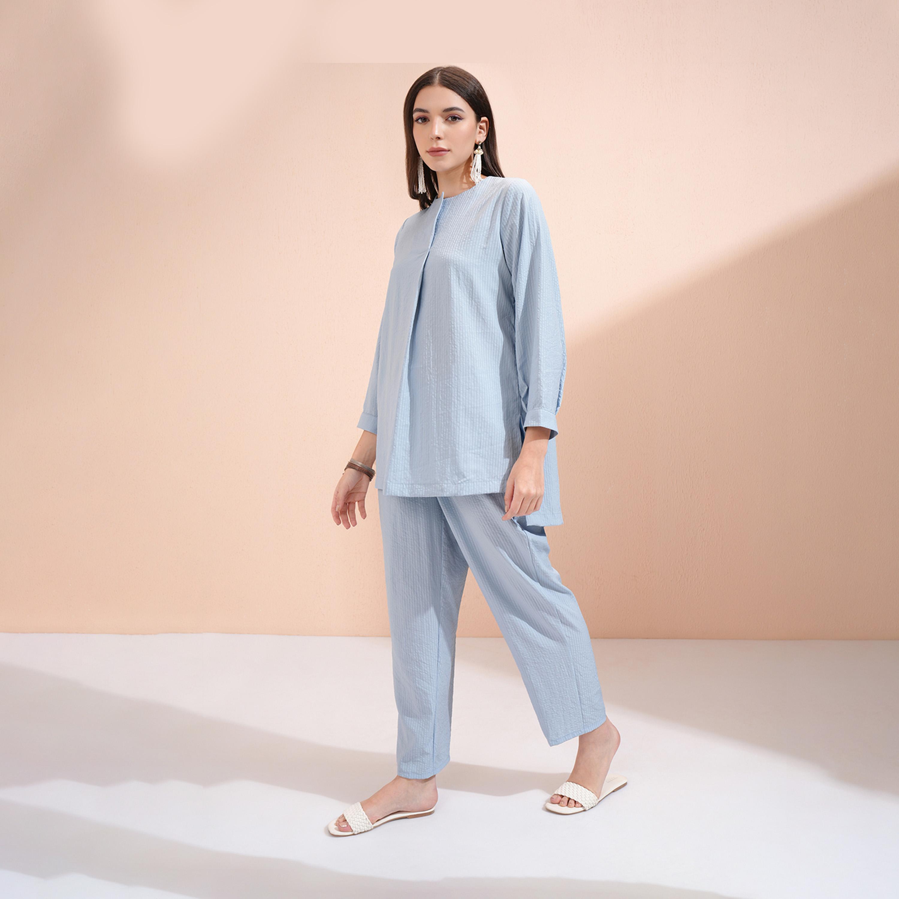 فيشود × ستايلي - طقم سترة طويلة ذات رقبة مستديرة مع بنطال بخصر متوسط الارتفاع-women-clothing-coordsets-image-4