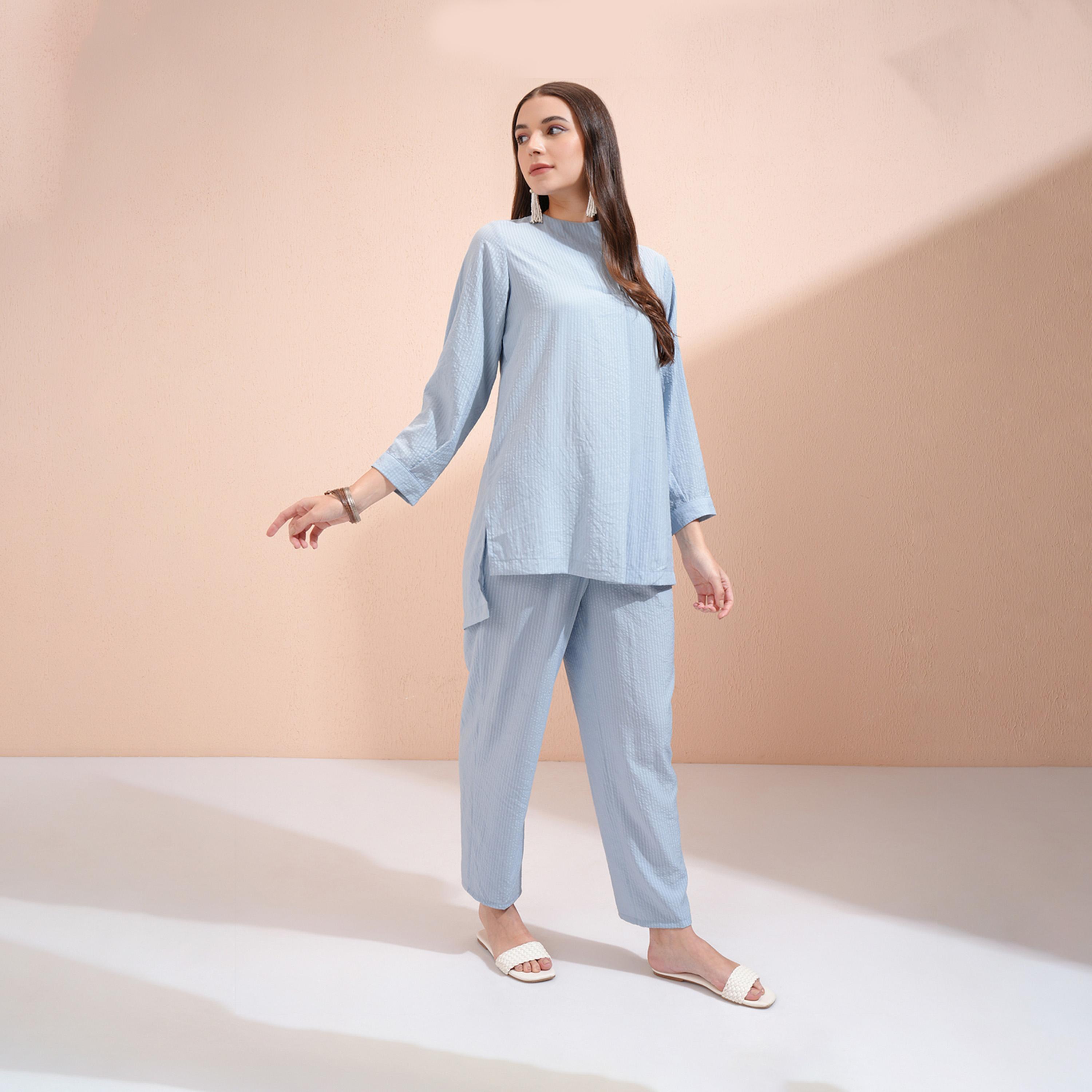 فيشود × ستايلي - طقم سترة طويلة ذات رقبة مستديرة مع بنطال بخصر متوسط الارتفاع-women-clothing-coordsets-image-6