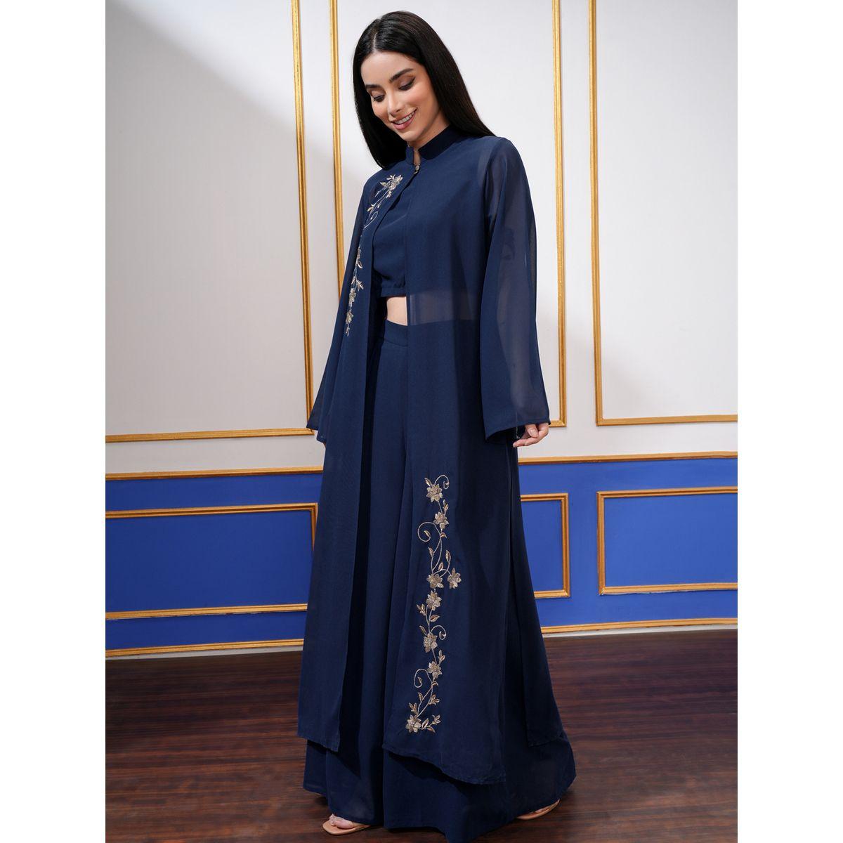 Vishudh X Styli Set of 3 - Embroidered Top, Palazzo and Shrug-women-clothing-coordsets-image-3