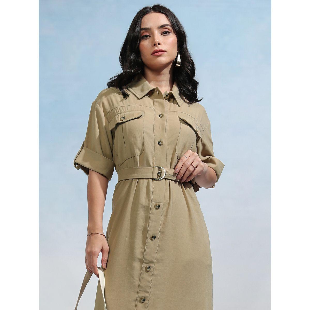 Tokyo Talkies X Styli Collared Shirt Midi Dress with Flap Pockets-women-clothing-dresses-image-1