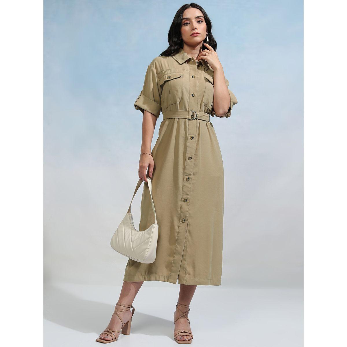 Tokyo Talkies X Styli Collared Shirt Midi Dress with Flap Pockets-women-clothing-dresses-image-2