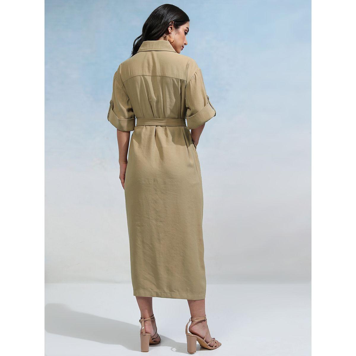Tokyo Talkies X Styli Collared Shirt Midi Dress with Flap Pockets-women-clothing-dresses-image-3