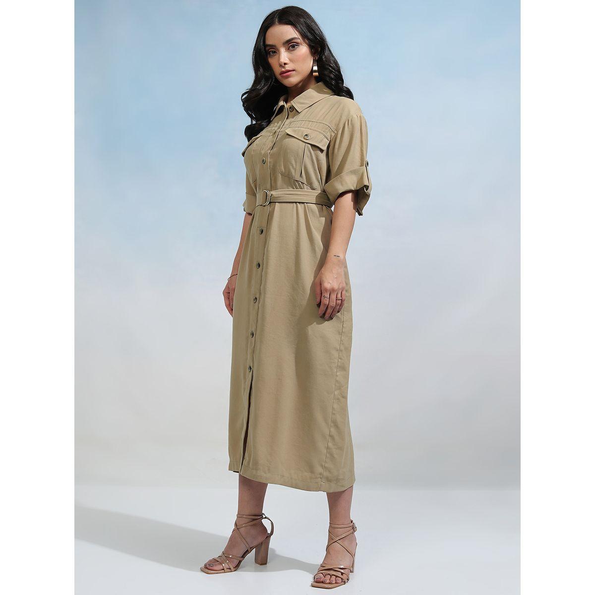 Tokyo Talkies X Styli Collared Shirt Midi Dress with Flap Pockets-women-clothing-dresses-image-4