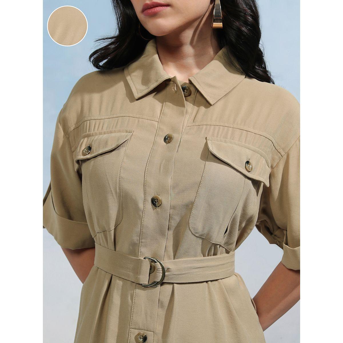 Tokyo Talkies X Styli Collared Shirt Midi Dress with Flap Pockets-women-clothing-dresses-image-5