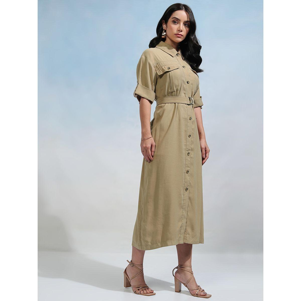 Tokyo Talkies X Styli Collared Shirt Midi Dress with Flap Pockets-women-clothing-dresses-image-6