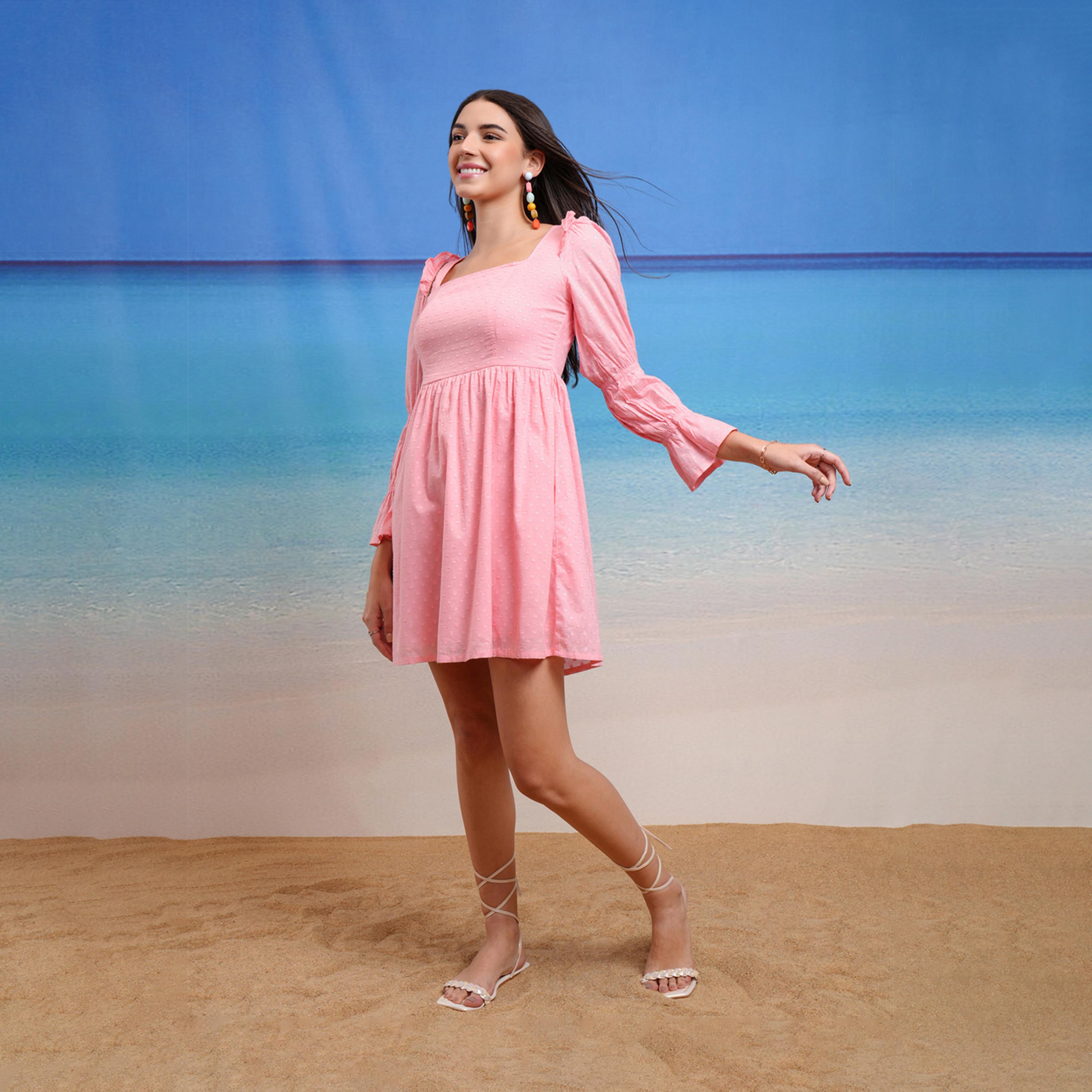 Tokyo Talkies X Styli Textured Dobby Square Neck Mini Dress-women-clothing-dresses-image-2