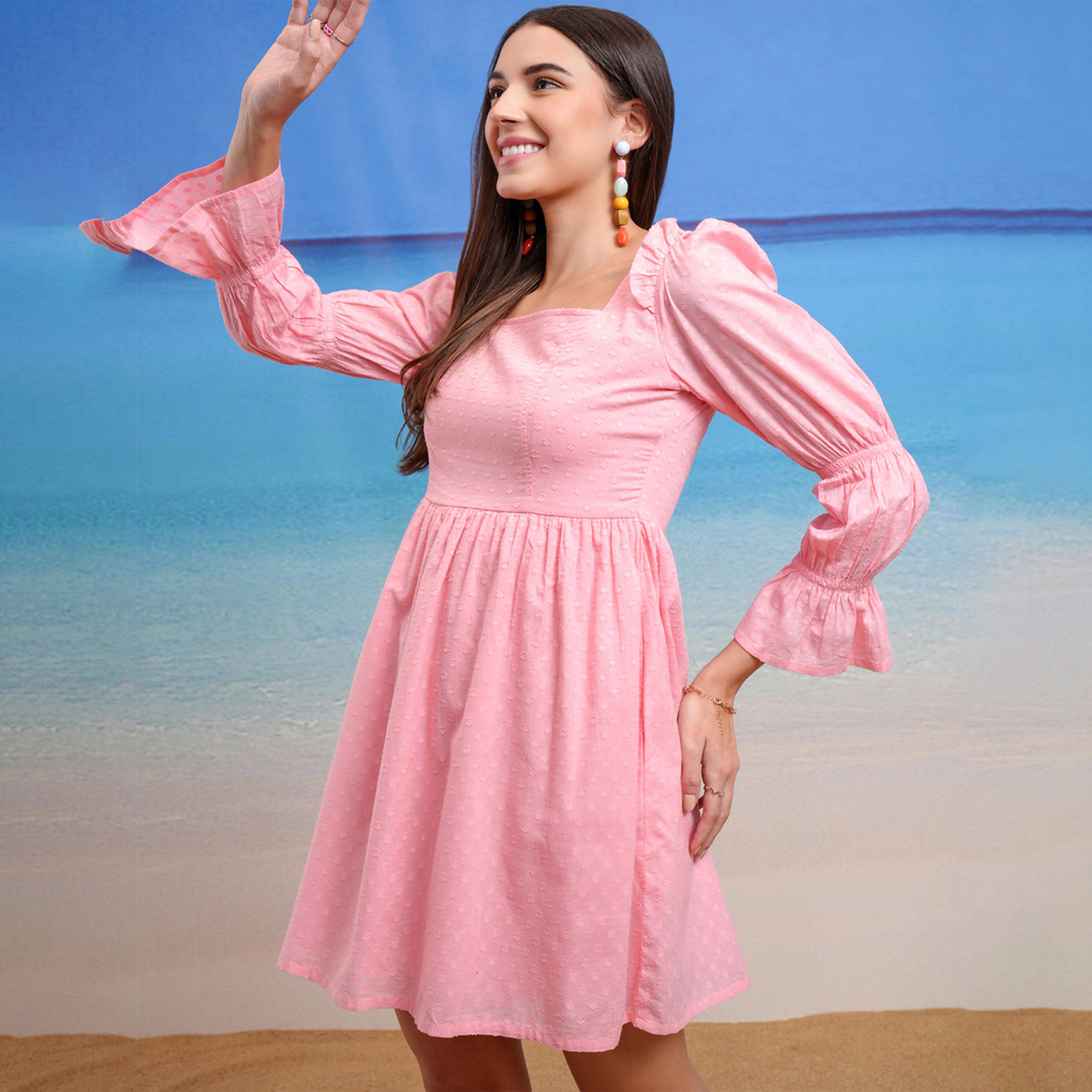 Tokyo Talkies X Styli Textured Dobby Square Neck Mini Dress-women-clothing-dresses-image-4