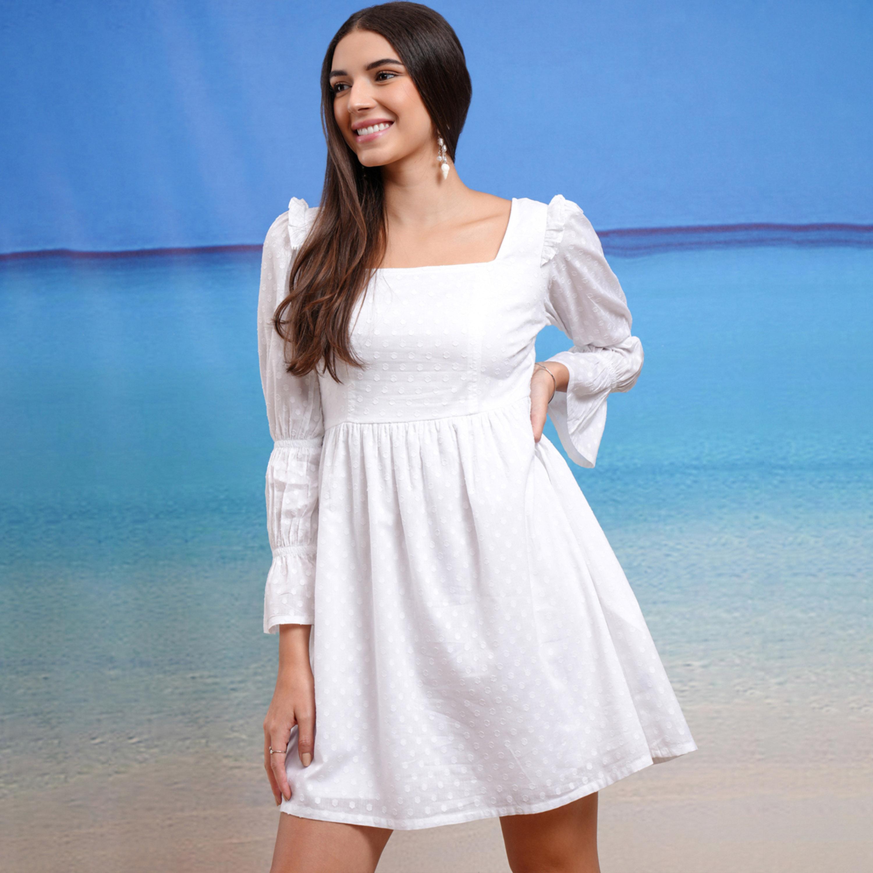 طوكيو توكيز - فستان قصير بياقة مربعة من قماش الدوبي-women-clothing-dresses-image-1