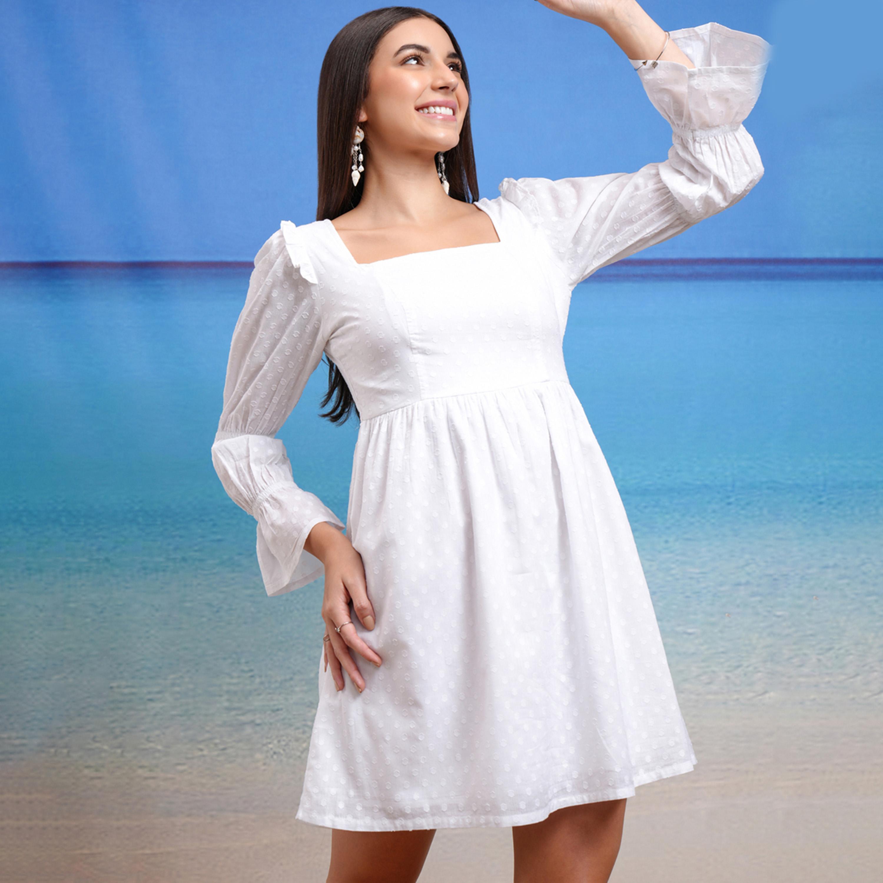 Tokyo Talkies X Styli Textured Dobby Square Neck Mini Dress-women-clothing-dresses-image-4