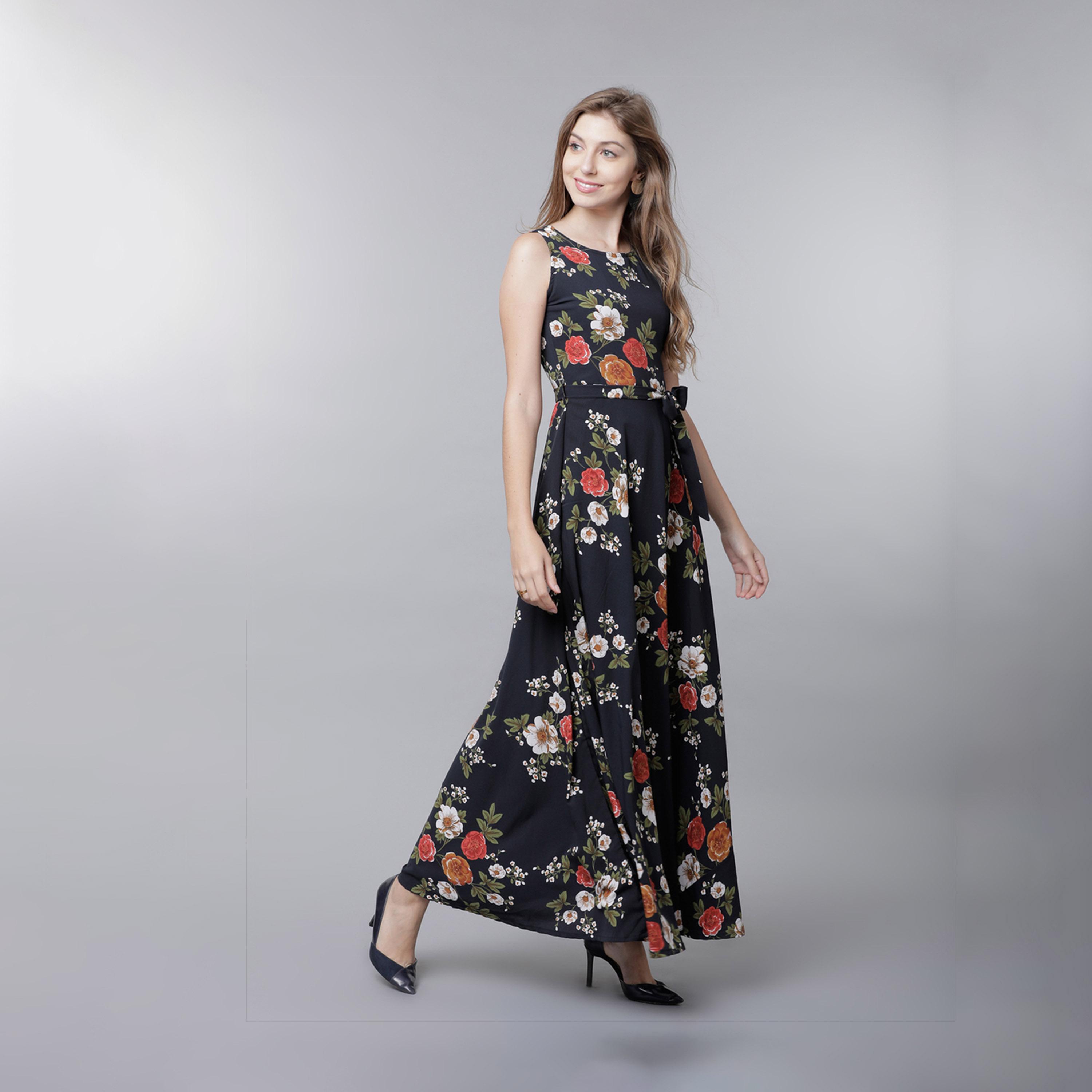 طوكيو توكيز - فستان ماكسي بدون أكمام بطبعة زهور كاملة مع تفاصيل رباط على الخصر-women-clothing-dresses-image-2