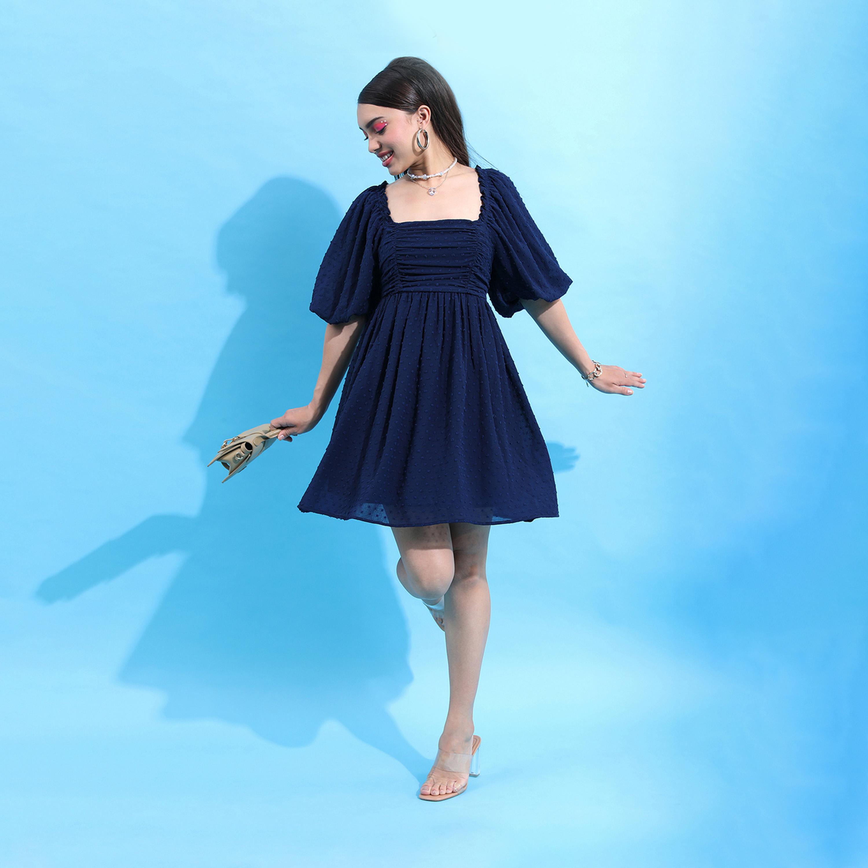 Tokyo Talkies X Styli Textured Puff Sleeve Gathered Detail Mini Dress-women-clothing-dresses-image-2