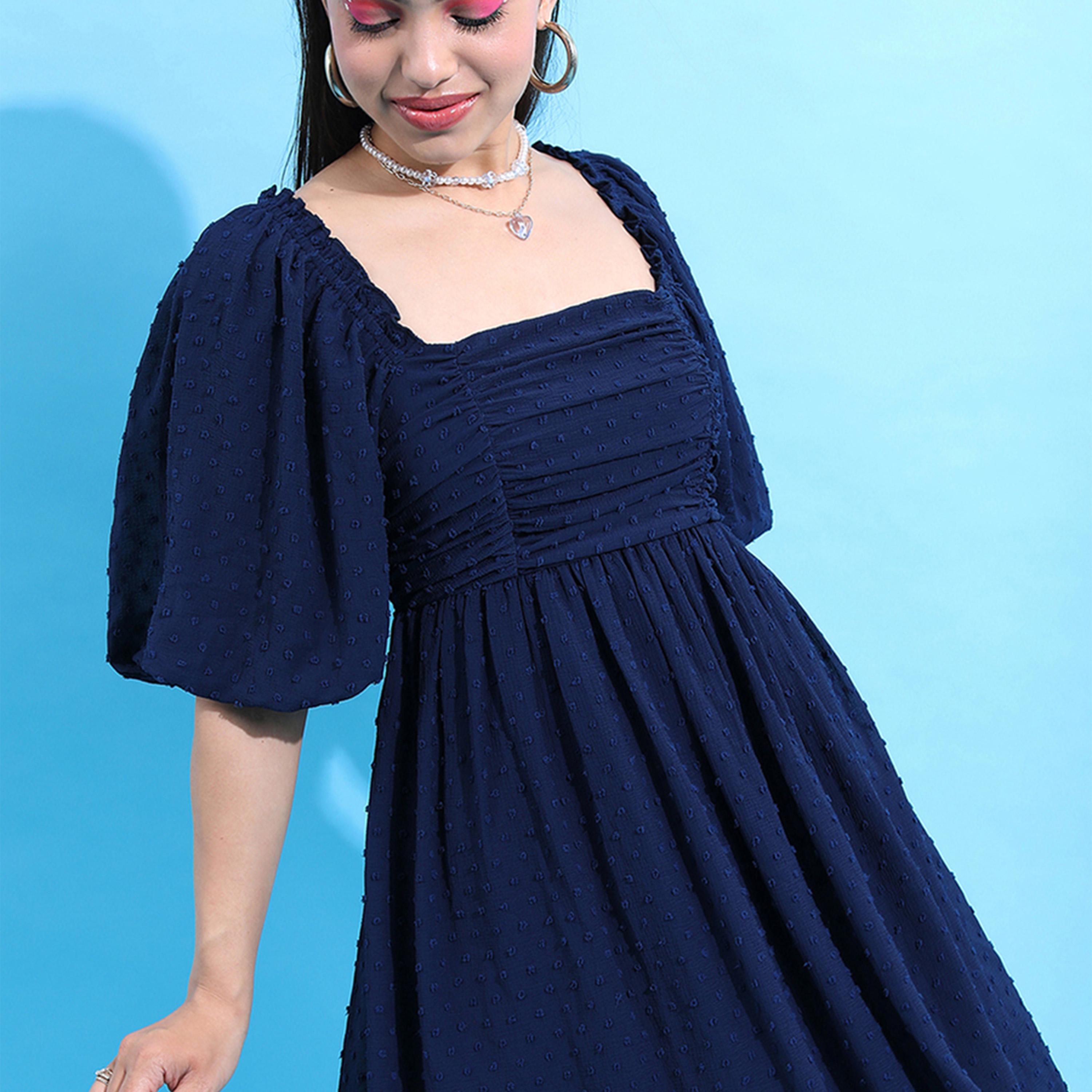 Tokyo Talkies X Styli Textured Puff Sleeve Gathered Detail Mini Dress-women-clothing-dresses-image-5