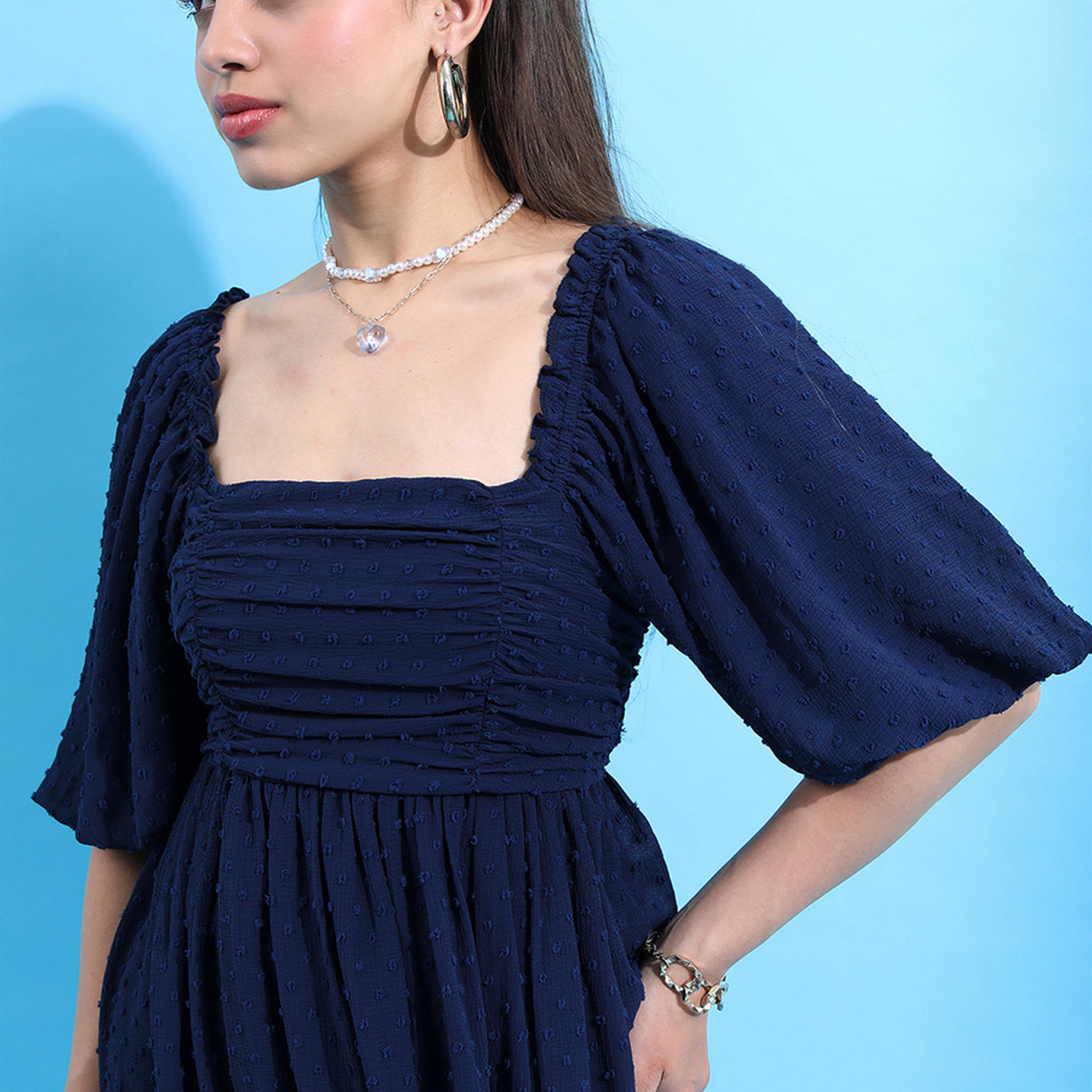 Tokyo Talkies X Styli Textured Puff Sleeve Gathered Detail Mini Dress-women-clothing-dresses-image-6