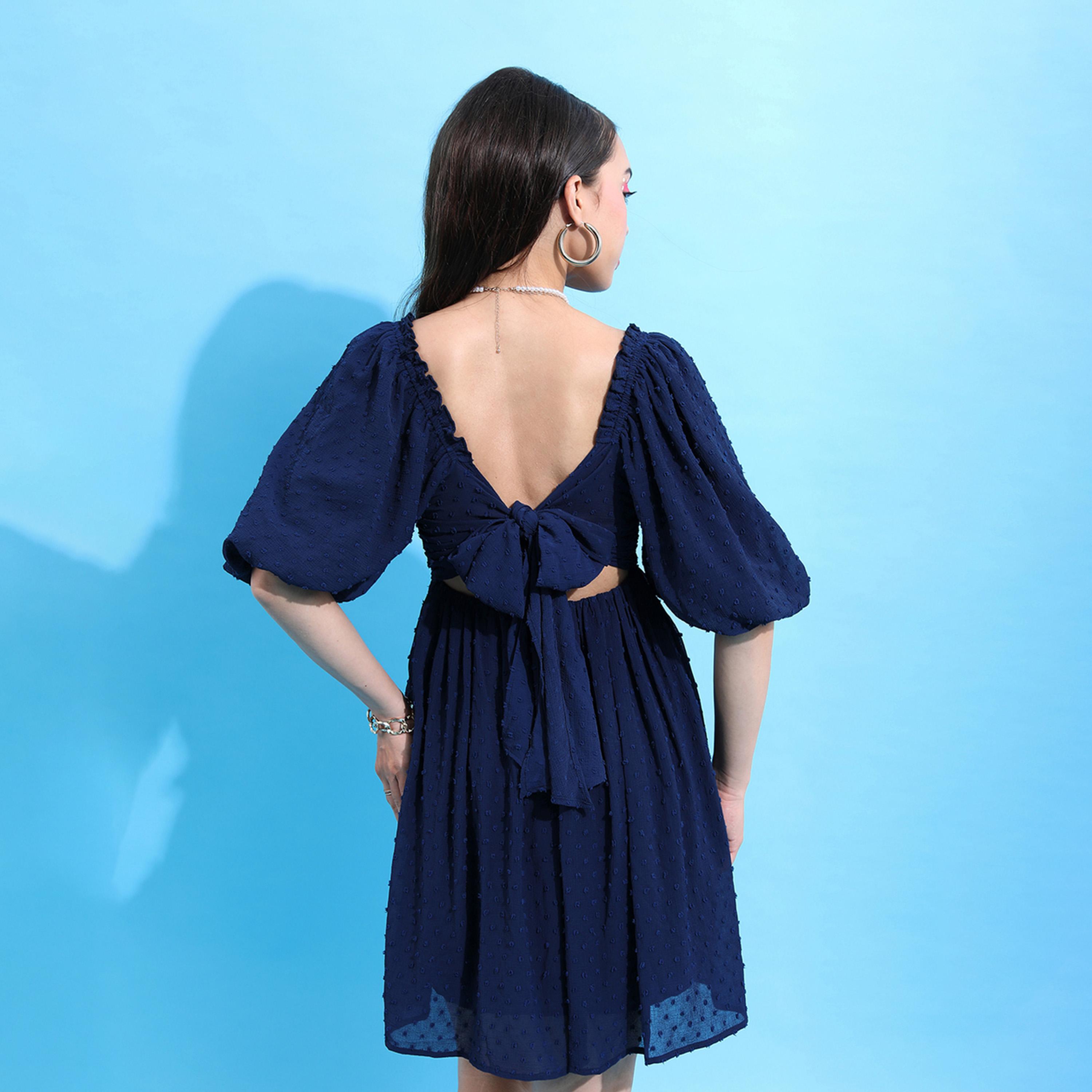 Tokyo Talkies X Styli Textured Puff Sleeve Gathered Detail Mini Dress-women-clothing-dresses-image-7