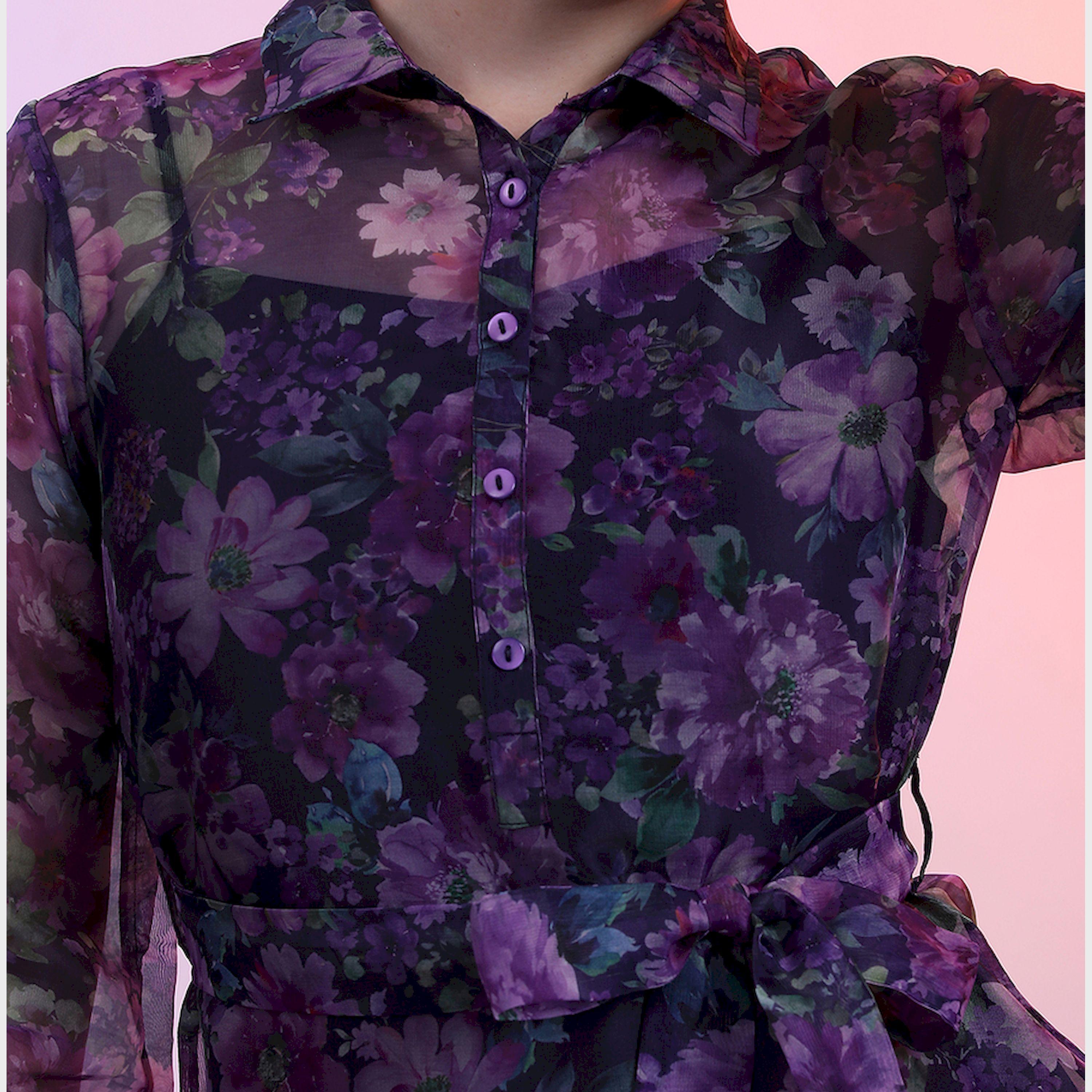 طوكيو توكيز - فستان قصير بأكمام منفوخة وياقة مطبوعة بالورود-women-clothing-dresses-image-6