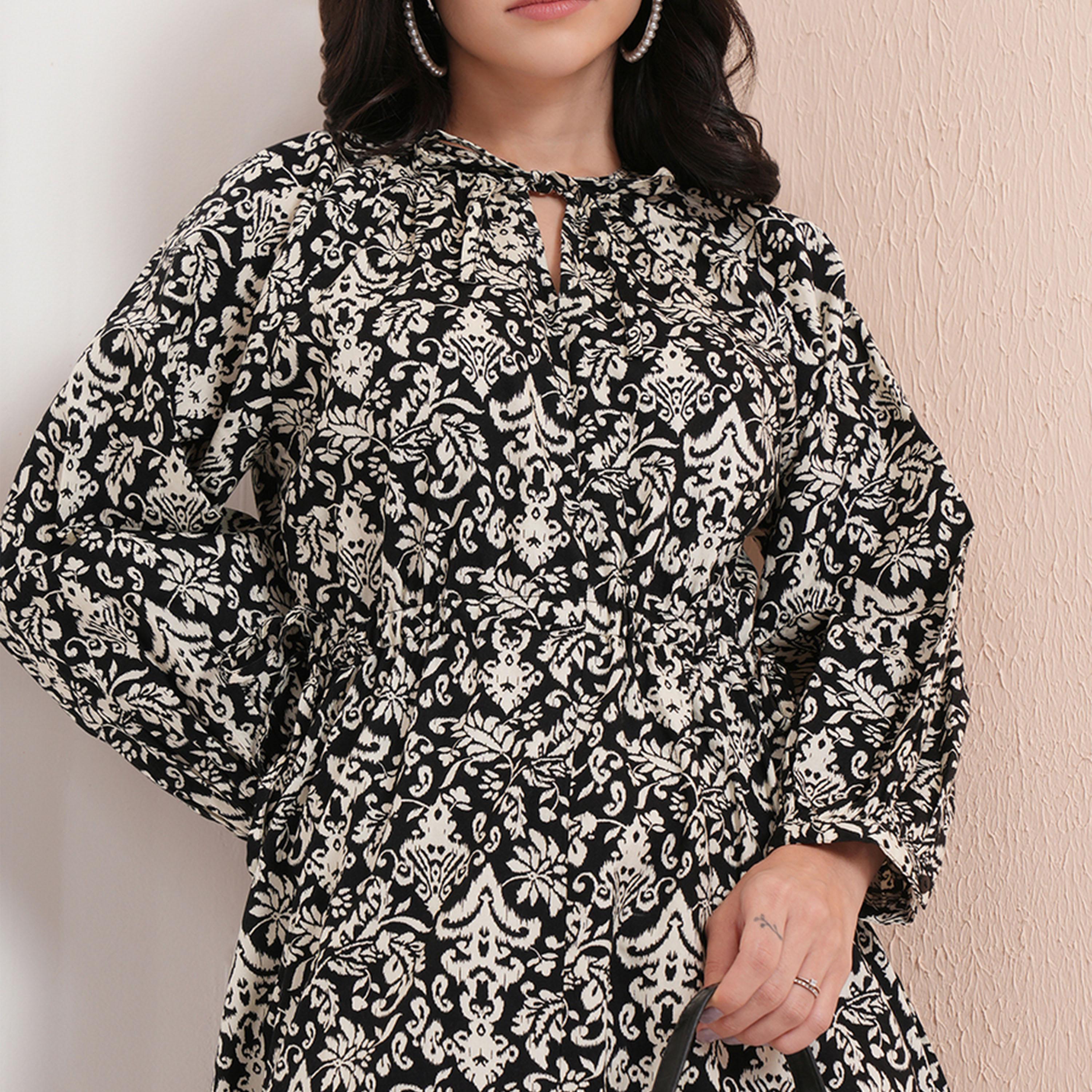 Tokyo Talkies X Styli All-Over Floral Print Tie-Up Neck Midi Dress-women-clothing-dresses-image-5