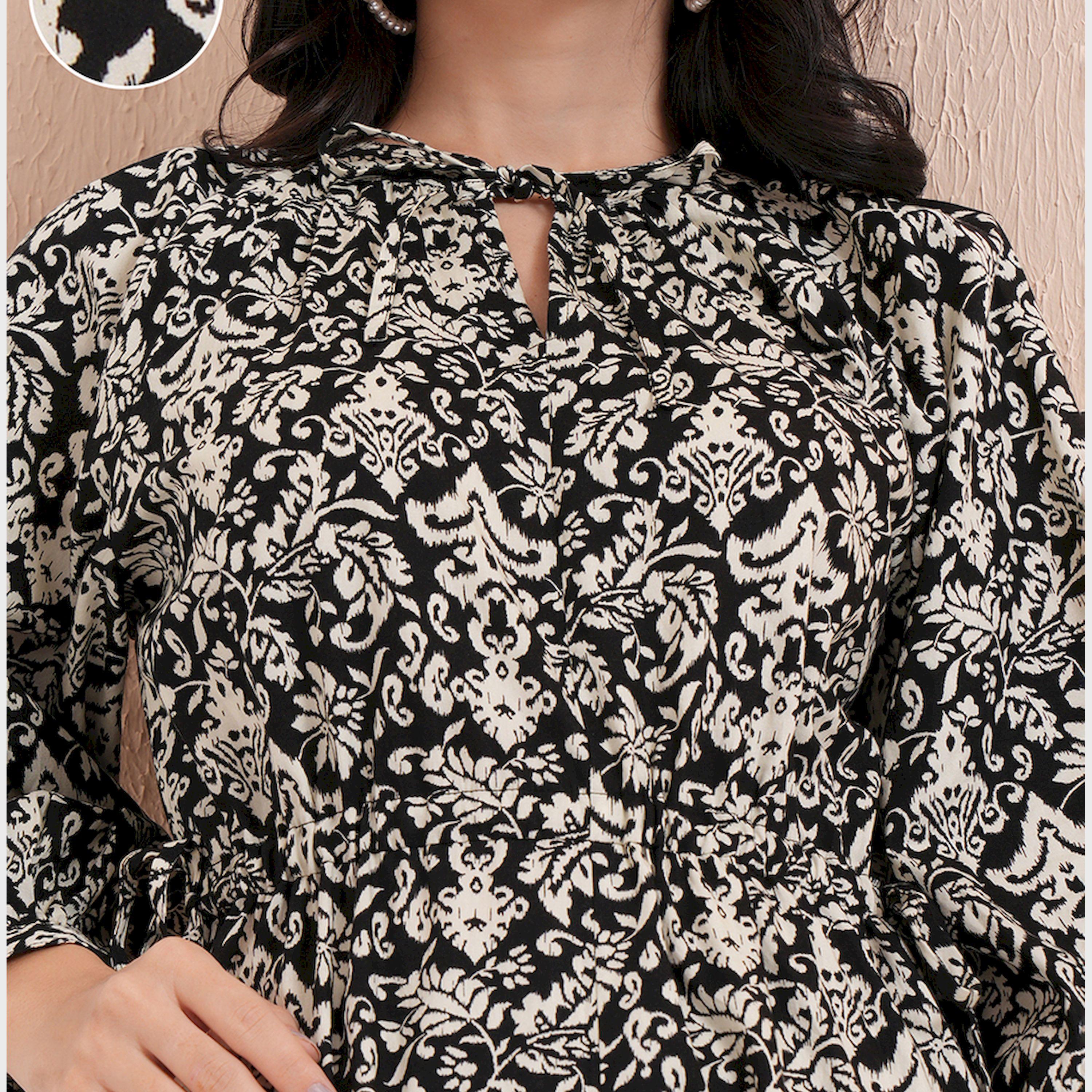 Tokyo Talkies X Styli All-Over Floral Print Tie-Up Neck Midi Dress-women-clothing-dresses-image-6