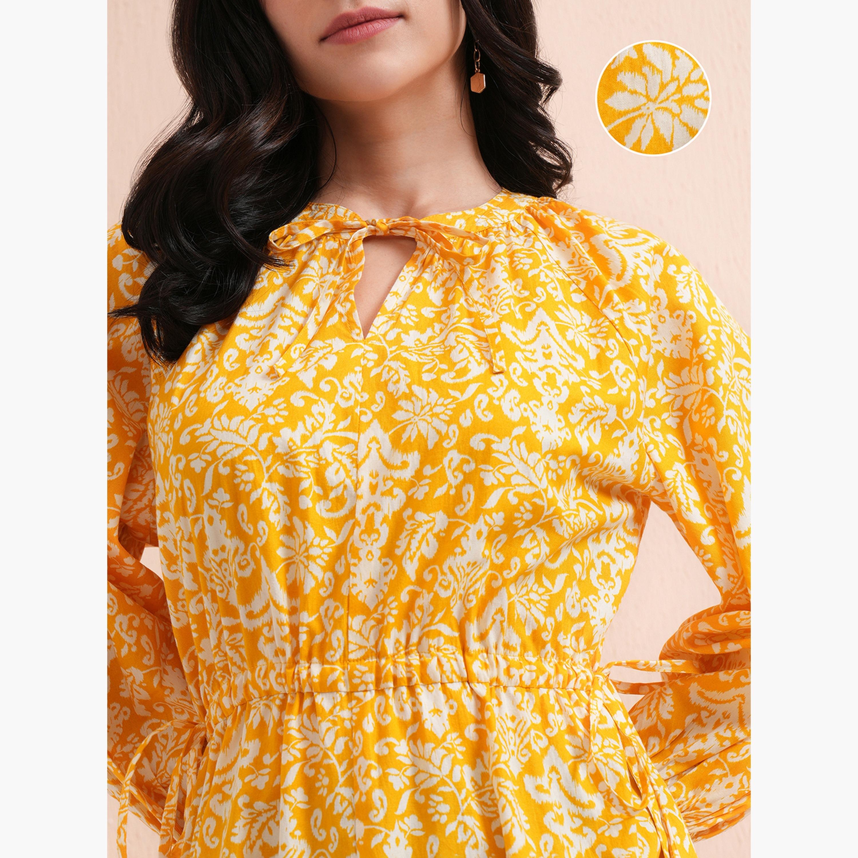 Tokyo Talkies X Styli Floral Print Balloon Sleeve Midi Dress with Ruched Waist Detail-women-clothing-dresses-image-6