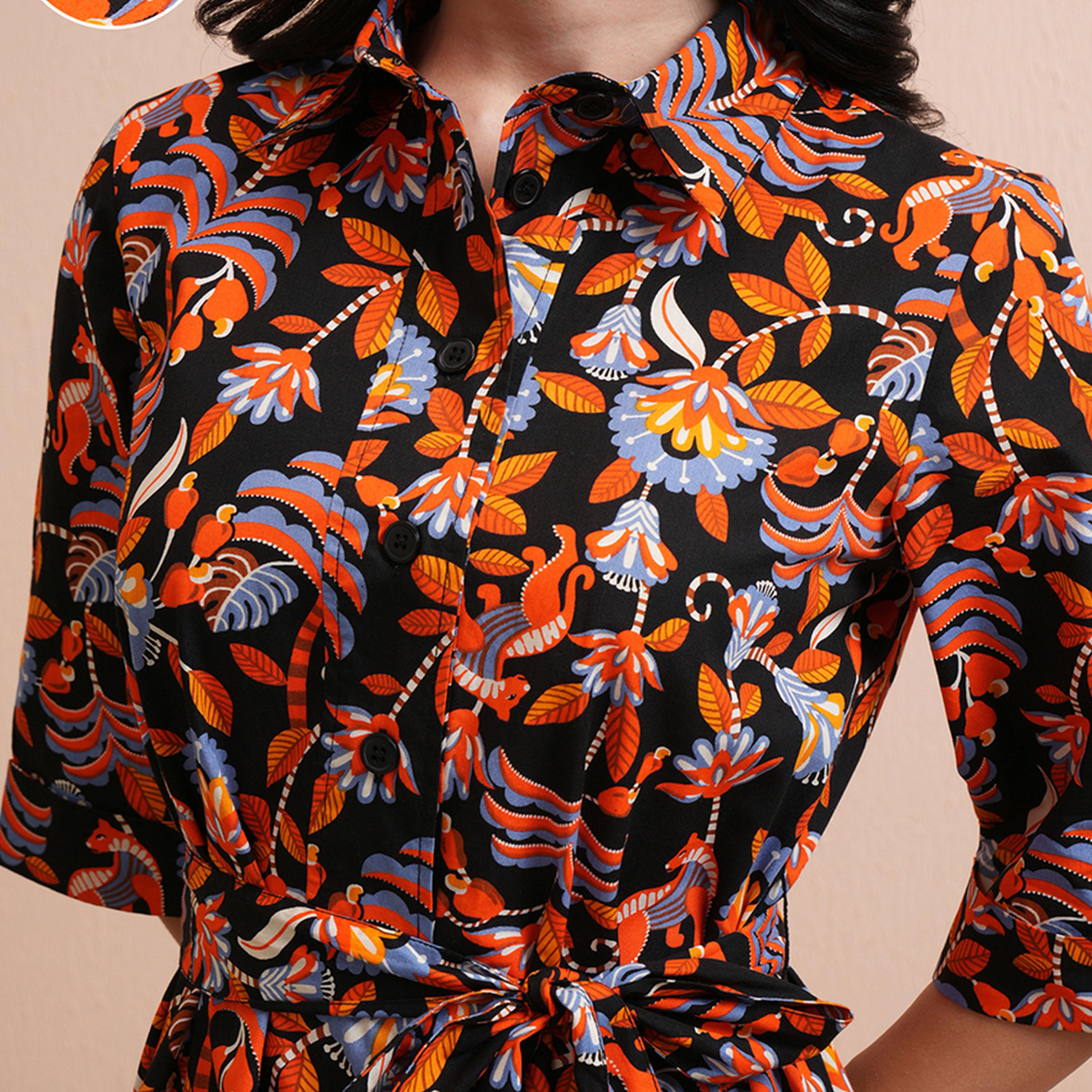 Tokyo Talkies X Styli Floral Print Shirt Maxi Dress with Waist Tie Detail-women-clothing-dresses-image-6