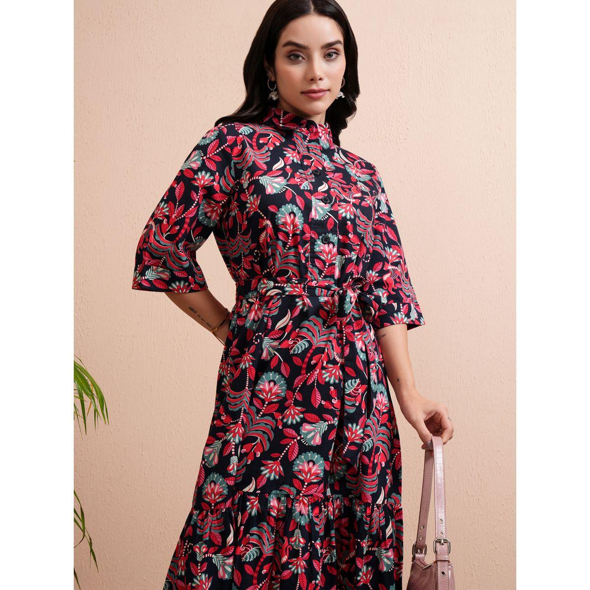 Tokyo Talkies X Styli Floral Print Shirt Maxi Dress with Tie-Belt-women-clothing-dresses-image-1