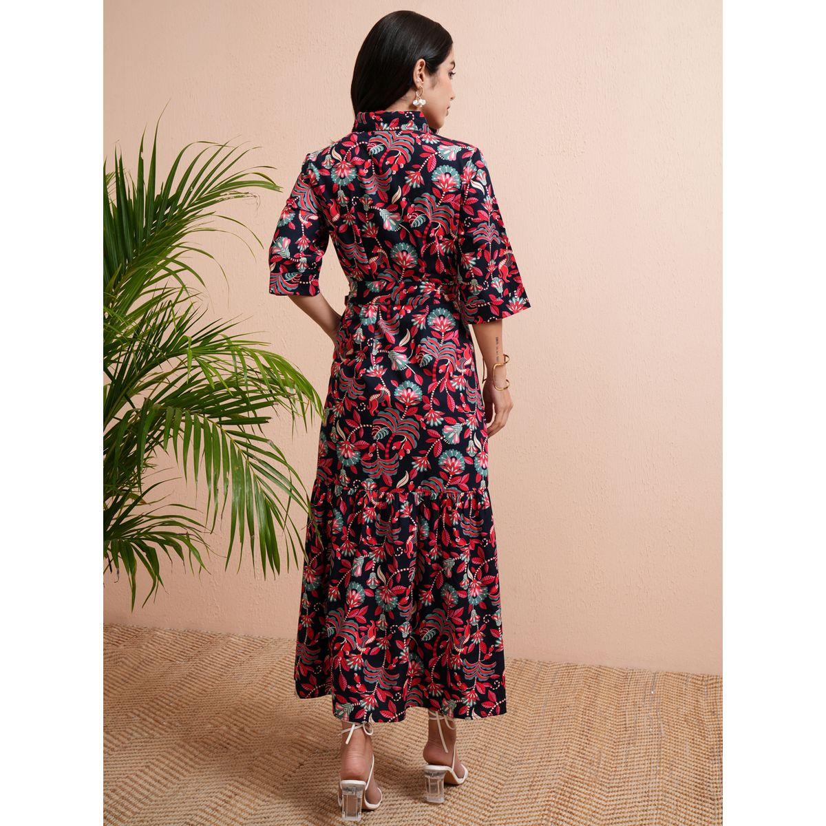 Tokyo Talkies X Styli Floral Print Shirt Maxi Dress with Tie-Belt-women-clothing-dresses-image-3