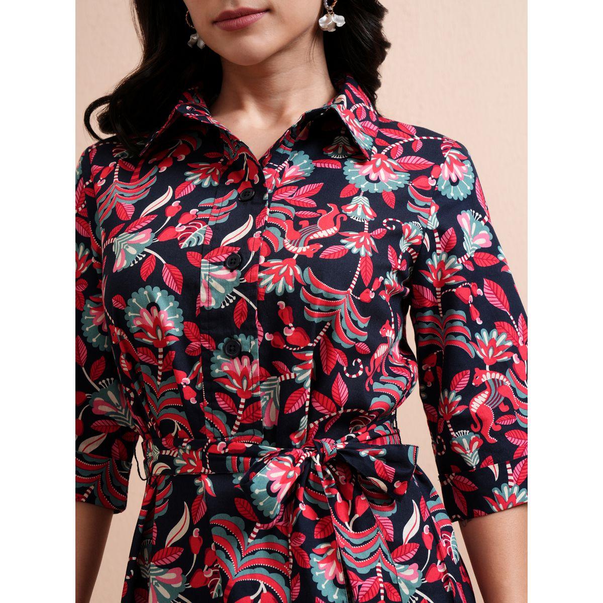 Tokyo Talkies X Styli Floral Print Shirt Maxi Dress with Tie-Belt-women-clothing-dresses-image-5