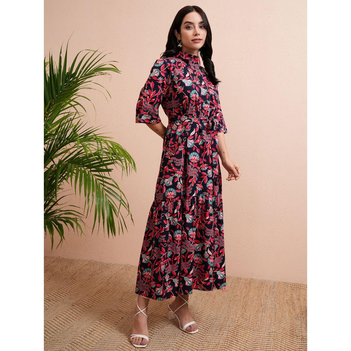 Tokyo Talkies X Styli Floral Print Shirt Maxi Dress with Tie-Belt-women-clothing-dresses-image-6