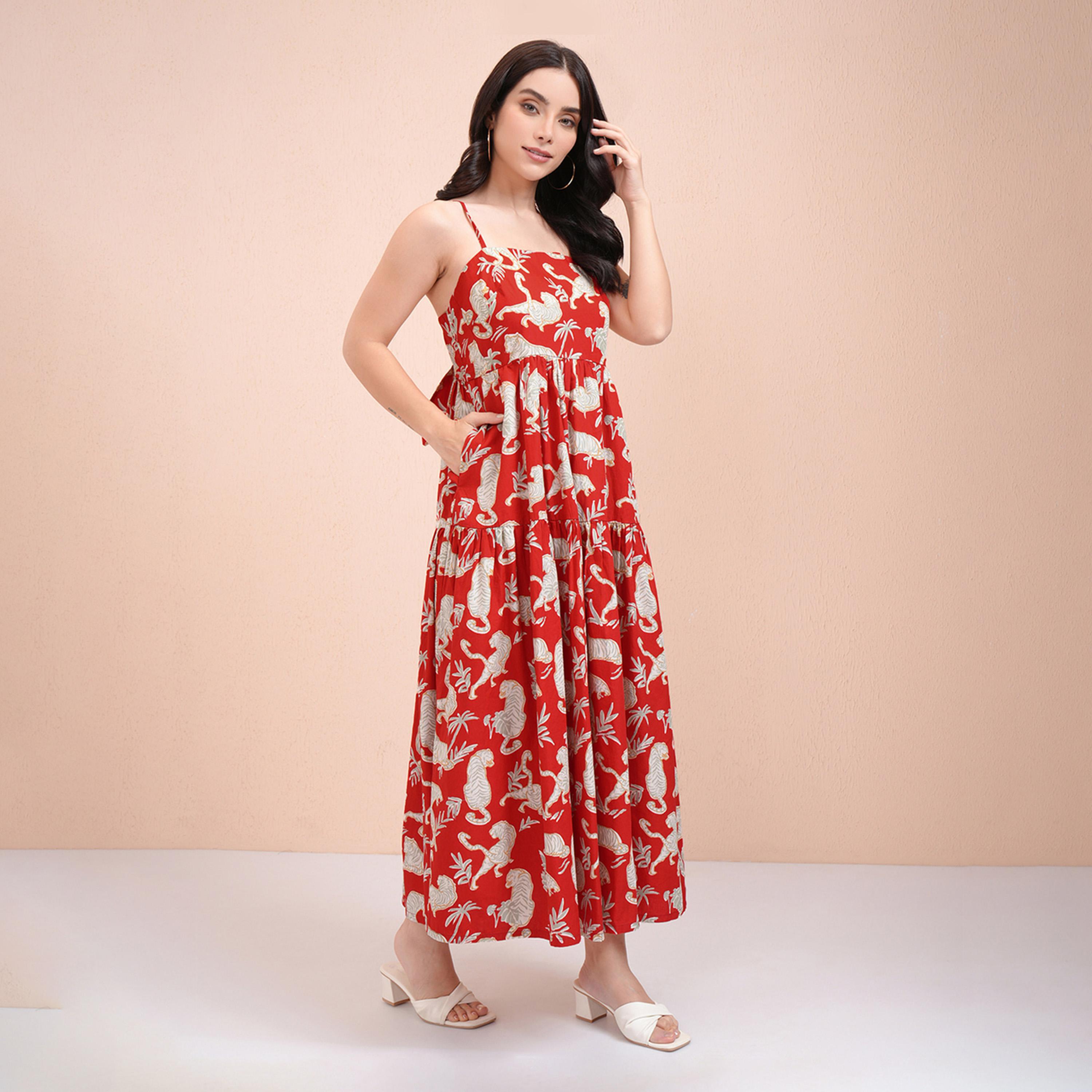 طوكيو توكيز - فستان ماكسي بأشرطة وطبعات كاملة مع تفاصيل جيوب-women-clothing-dresses-image-1