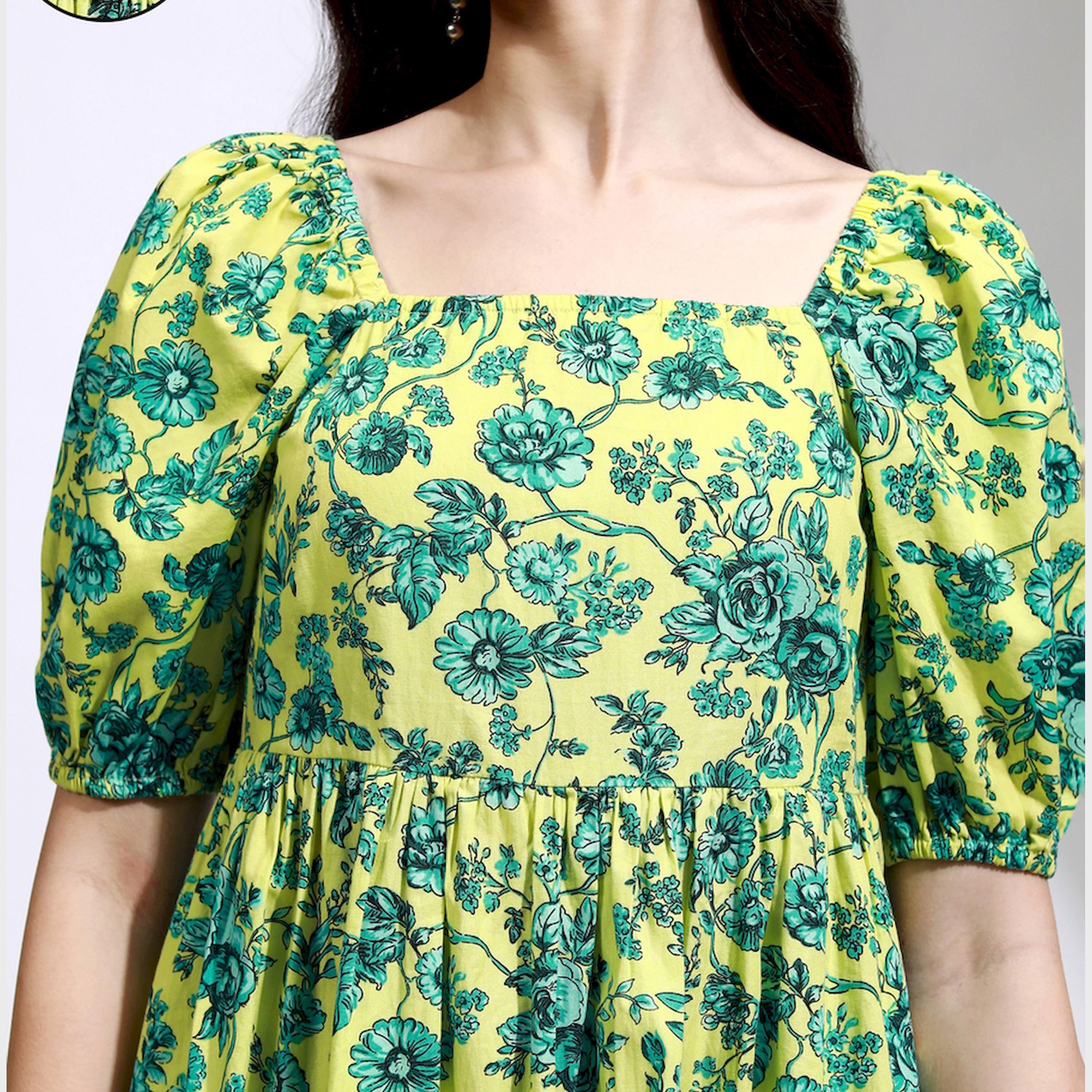 طوكيو توكيز - فستان متوسط الطول بأكمام منفوخة وطبعة زهور من-women-clothing-dresses-image-6