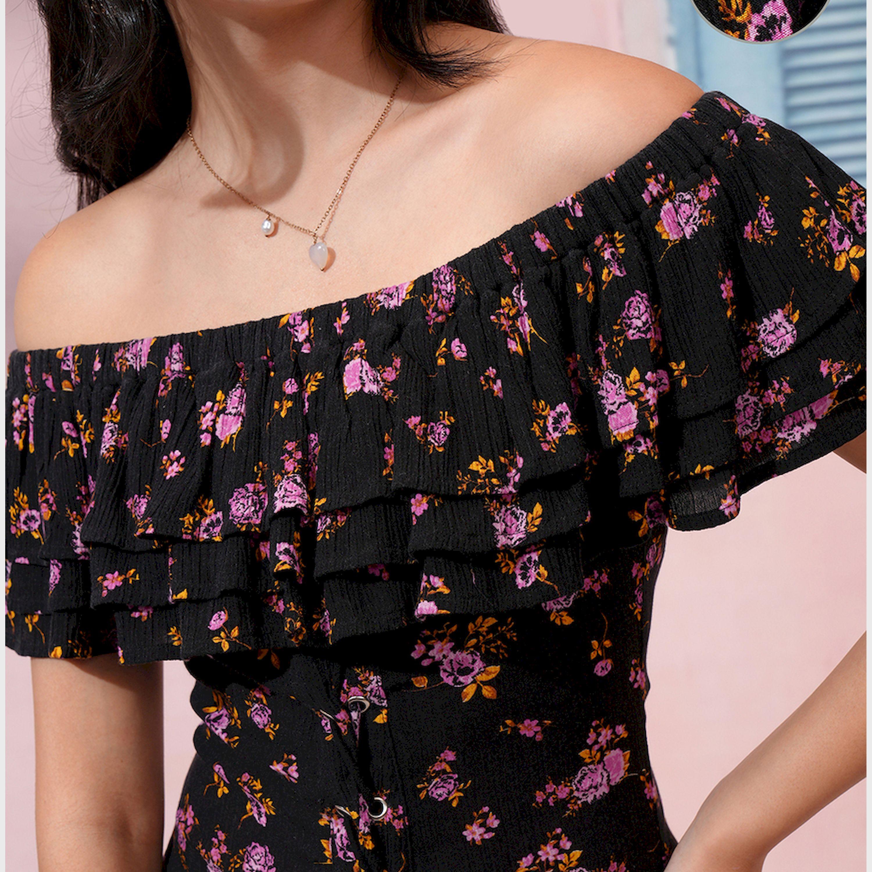طوكيو توكيز - فستان ماكسي بطبعة زهور كاملة مع كشكشة على الكتفين وفتحة رقبة من-women-clothing-dresses-image-6