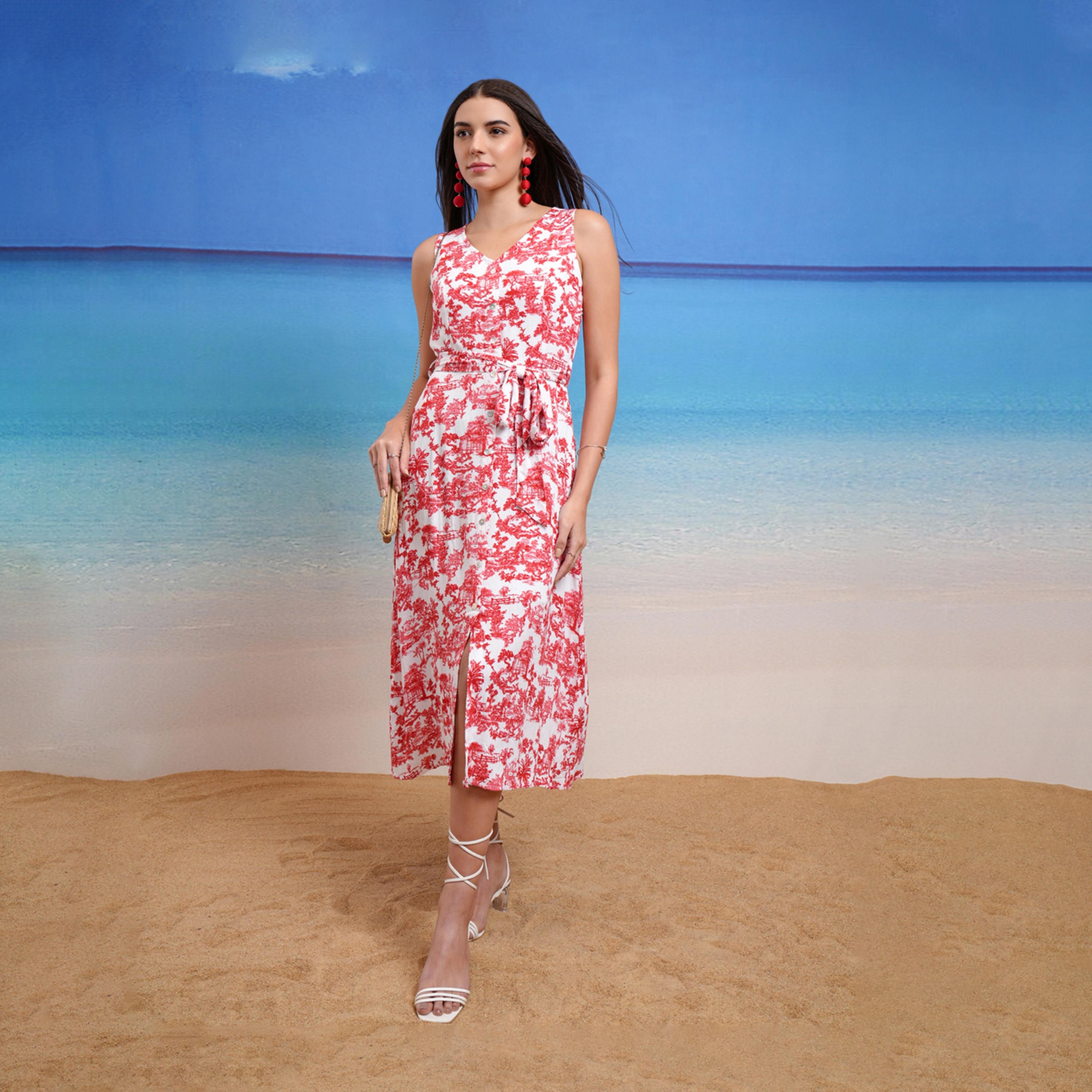 Tokyo Talkies X Styli All-Over Print V-Neck A-Line Midi Dress with Front Slit-women-clothing-dresses-image-2