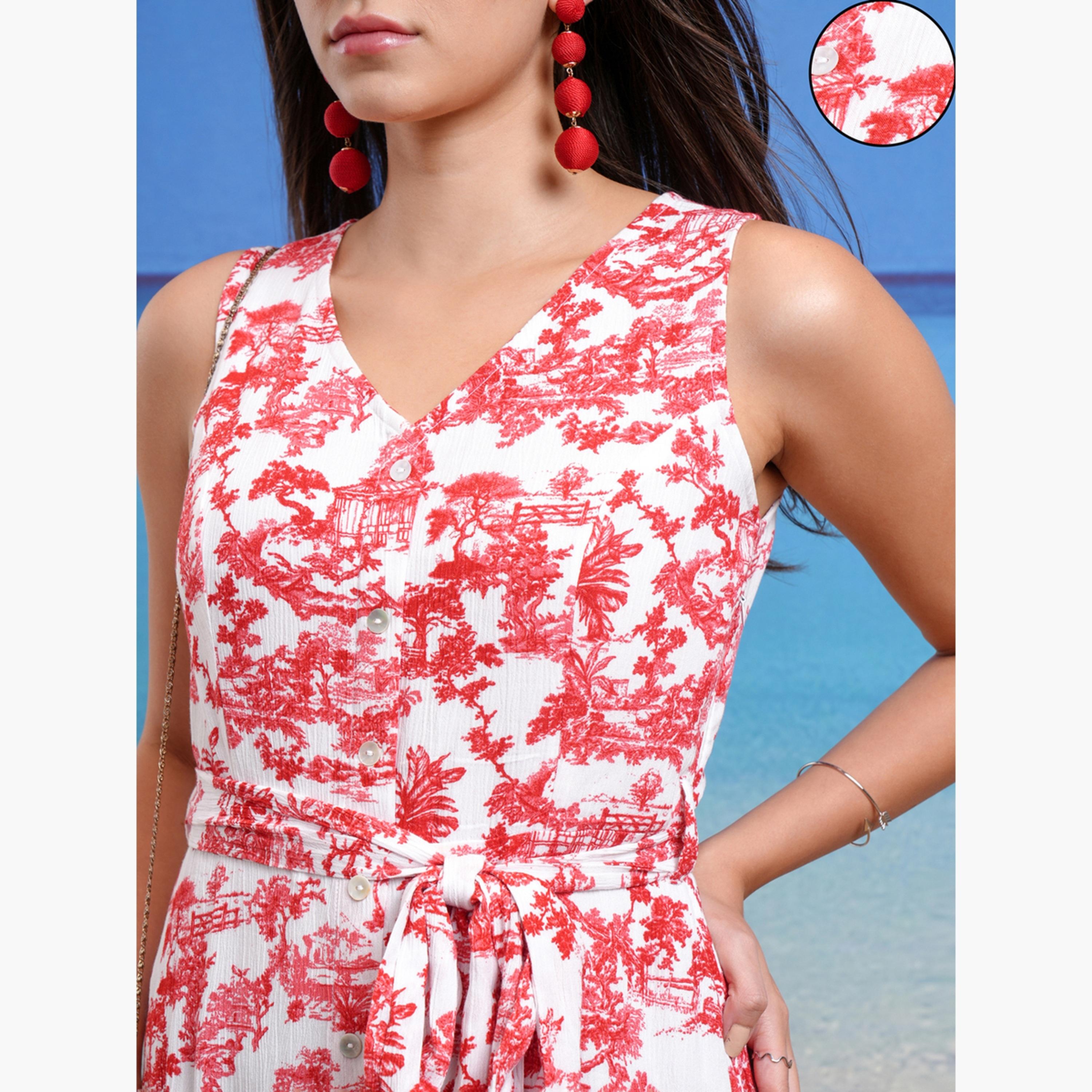 Tokyo Talkies X Styli All-Over Print V-Neck A-Line Midi Dress with Front Slit-women-clothing-dresses-image-6