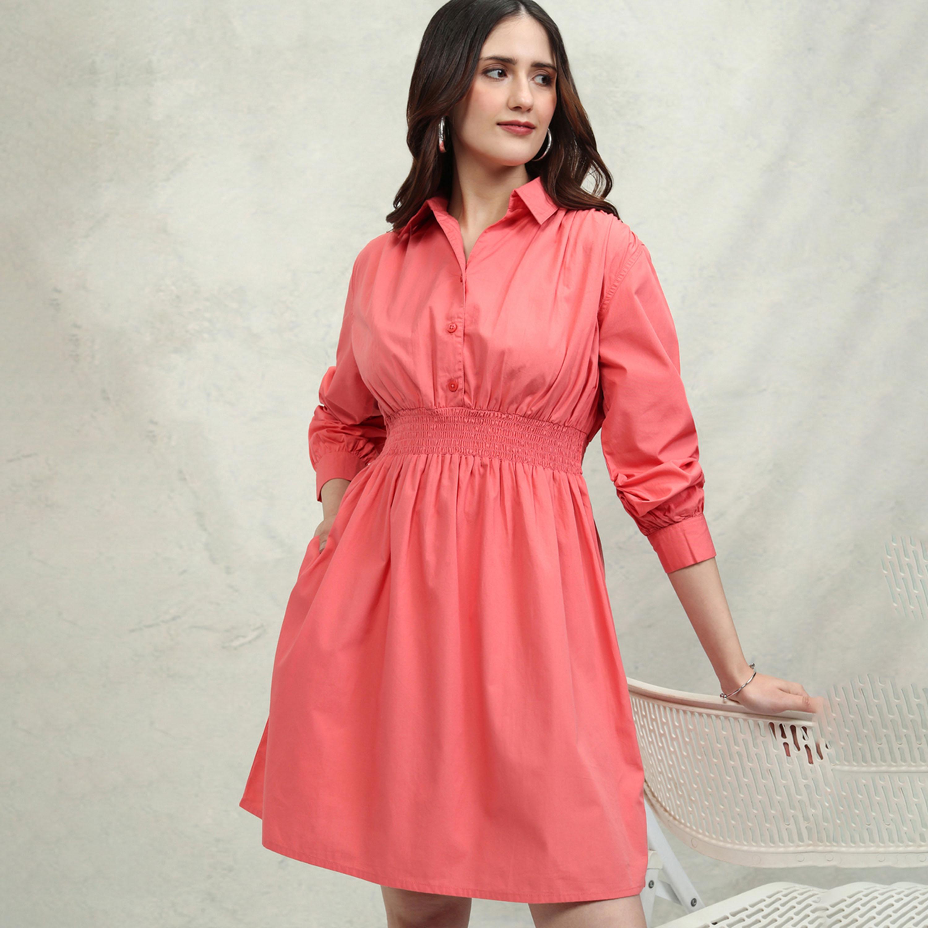 طوكيو توكيز - فستان قصير سادة من القطن مع ياقة مزينة بتطريزات-women-clothing-dresses-image-1