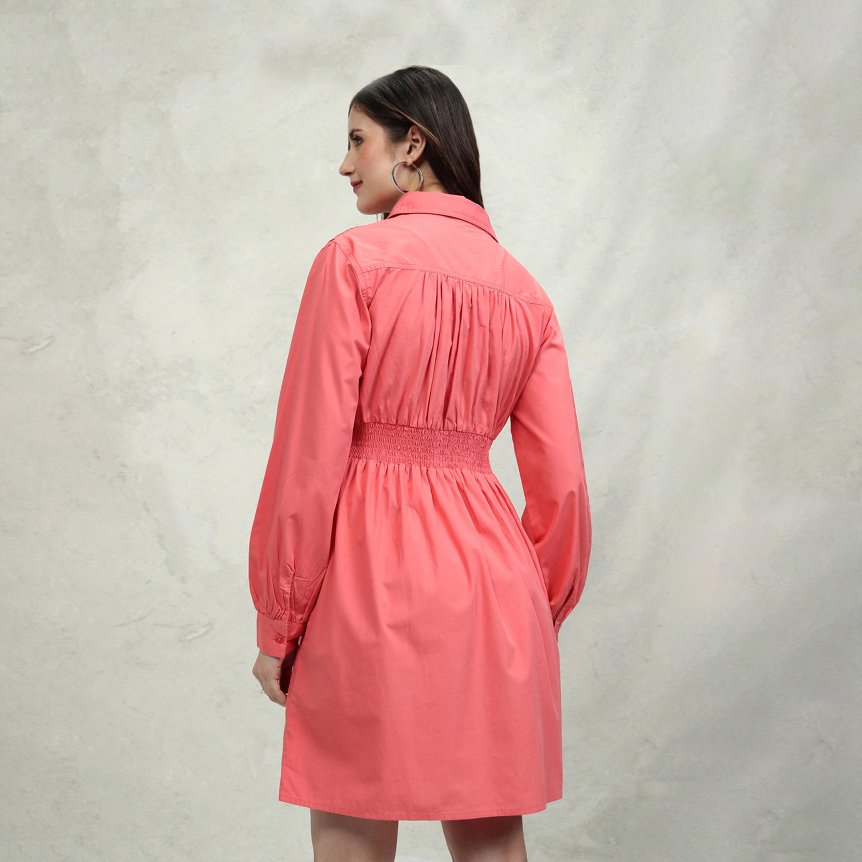 طوكيو توكيز - فستان قصير سادة من القطن مع ياقة مزينة بتطريزات-women-clothing-dresses-image-5
