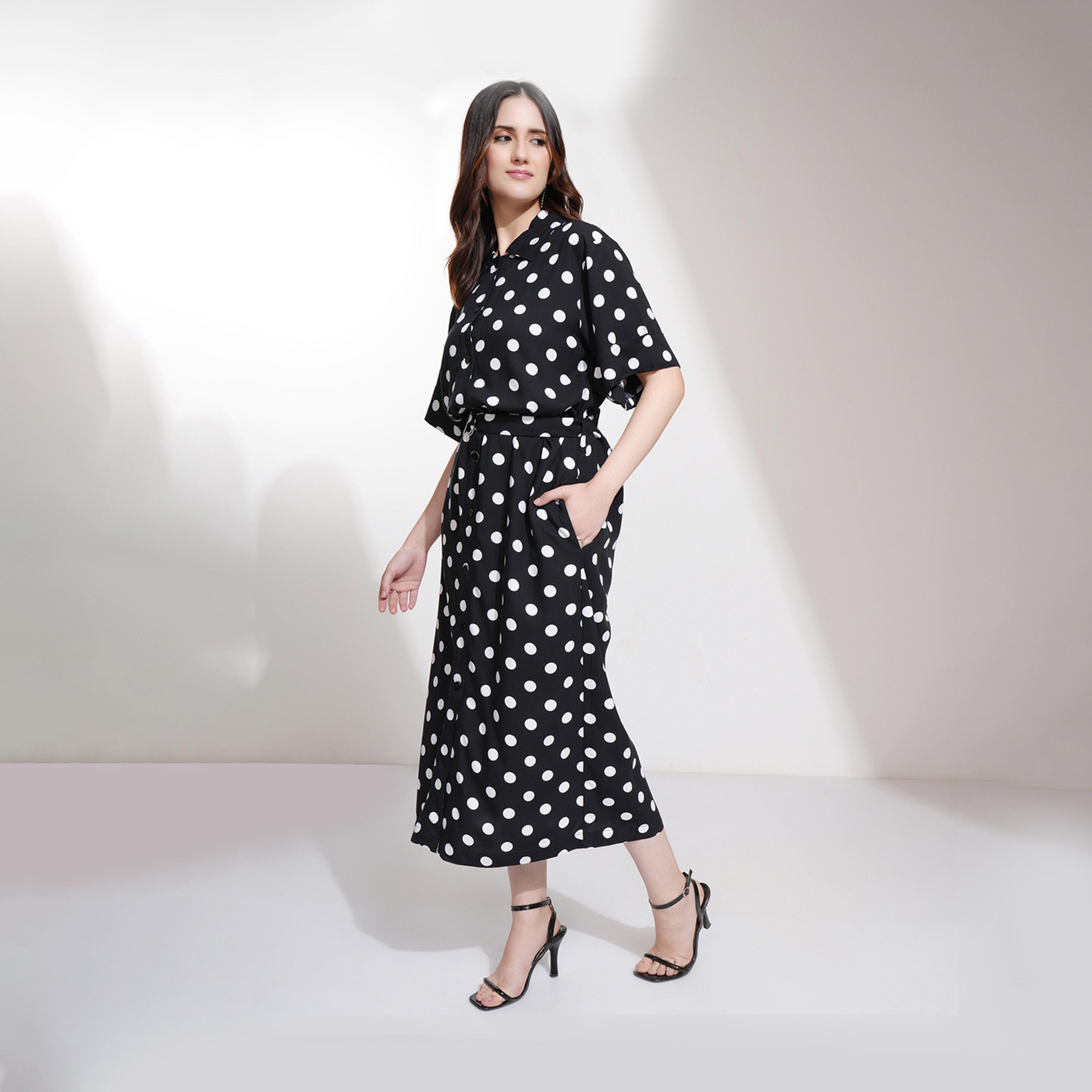 Tokyo Talkies X Styli Polka Dot Printed Button Down Shirt Midi Dress-women-clothing-dresses-image-2